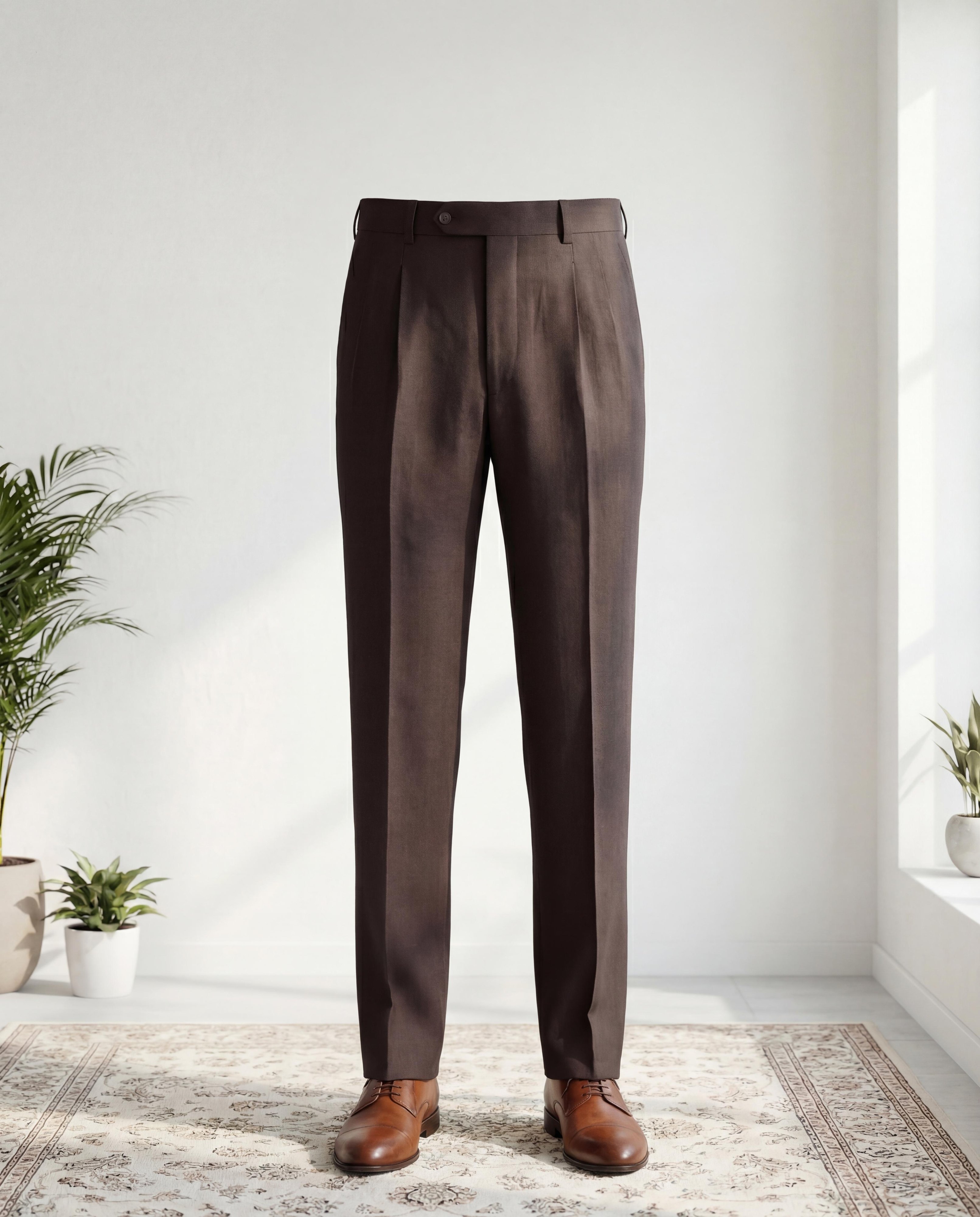 Dark Chocolate Herringbone Linen Trousers - Additional view 4