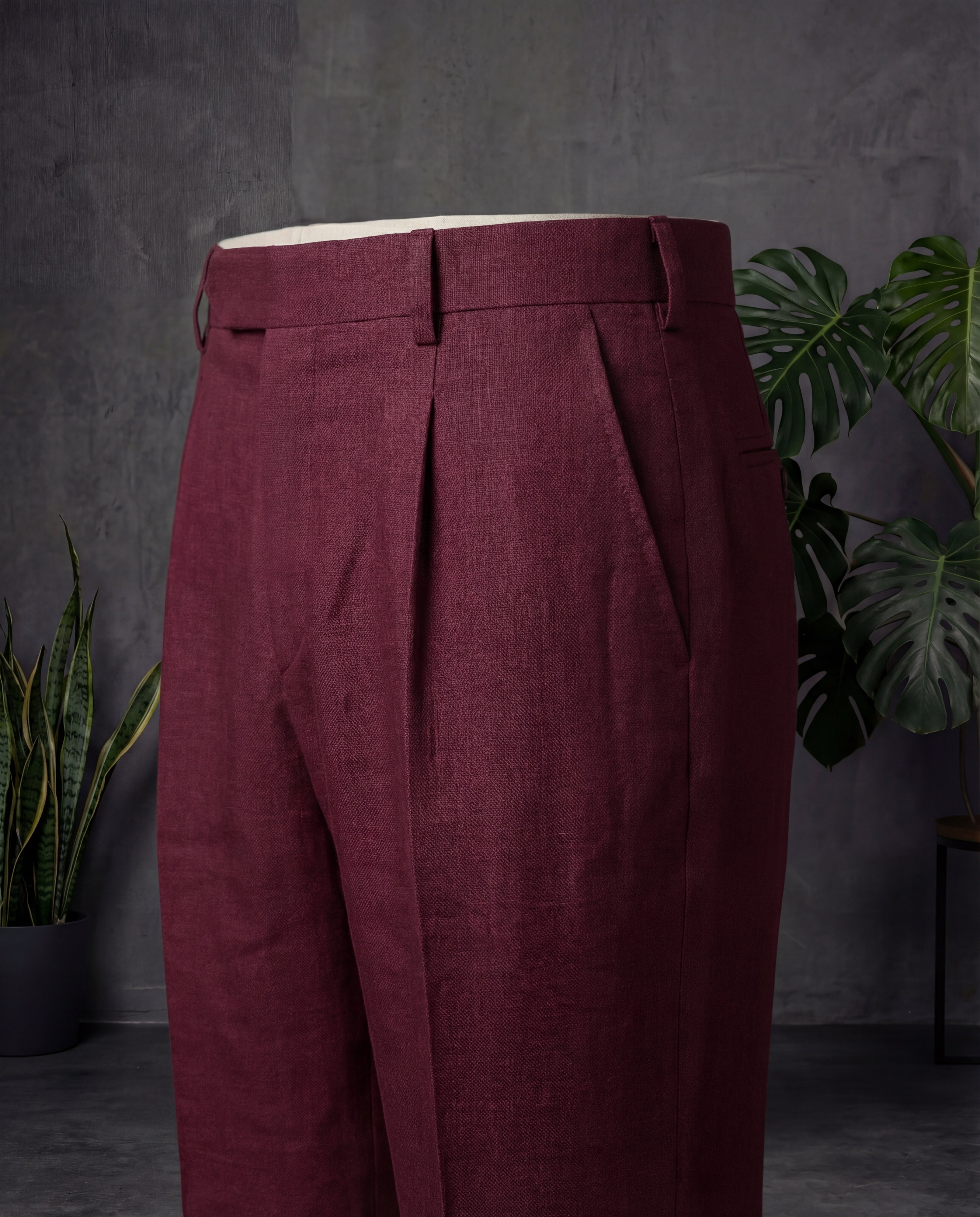 Deep Maroon Linen Trousers - Additional view 1
