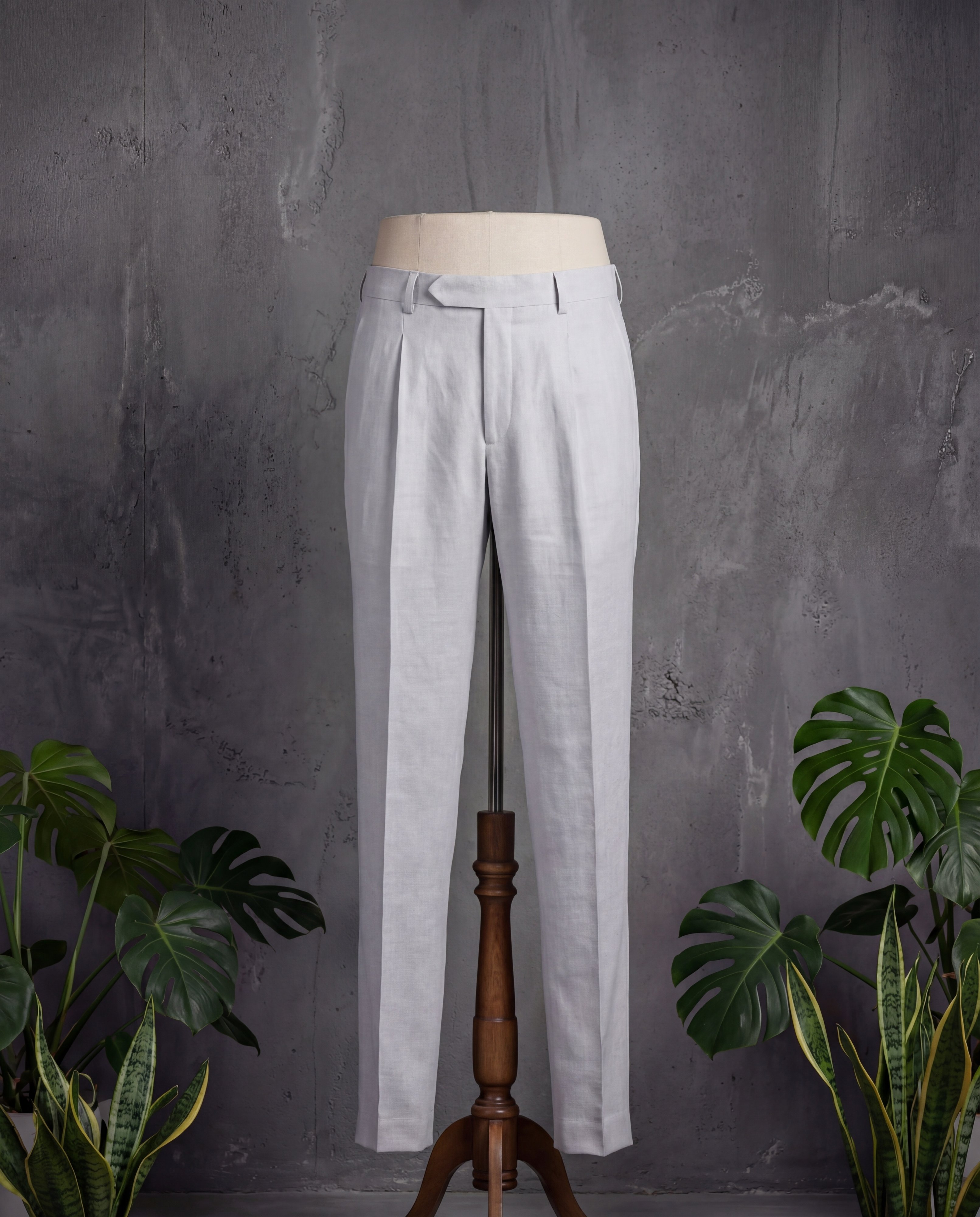 Natural Cream Weave Linen Trousers - Additional view 1