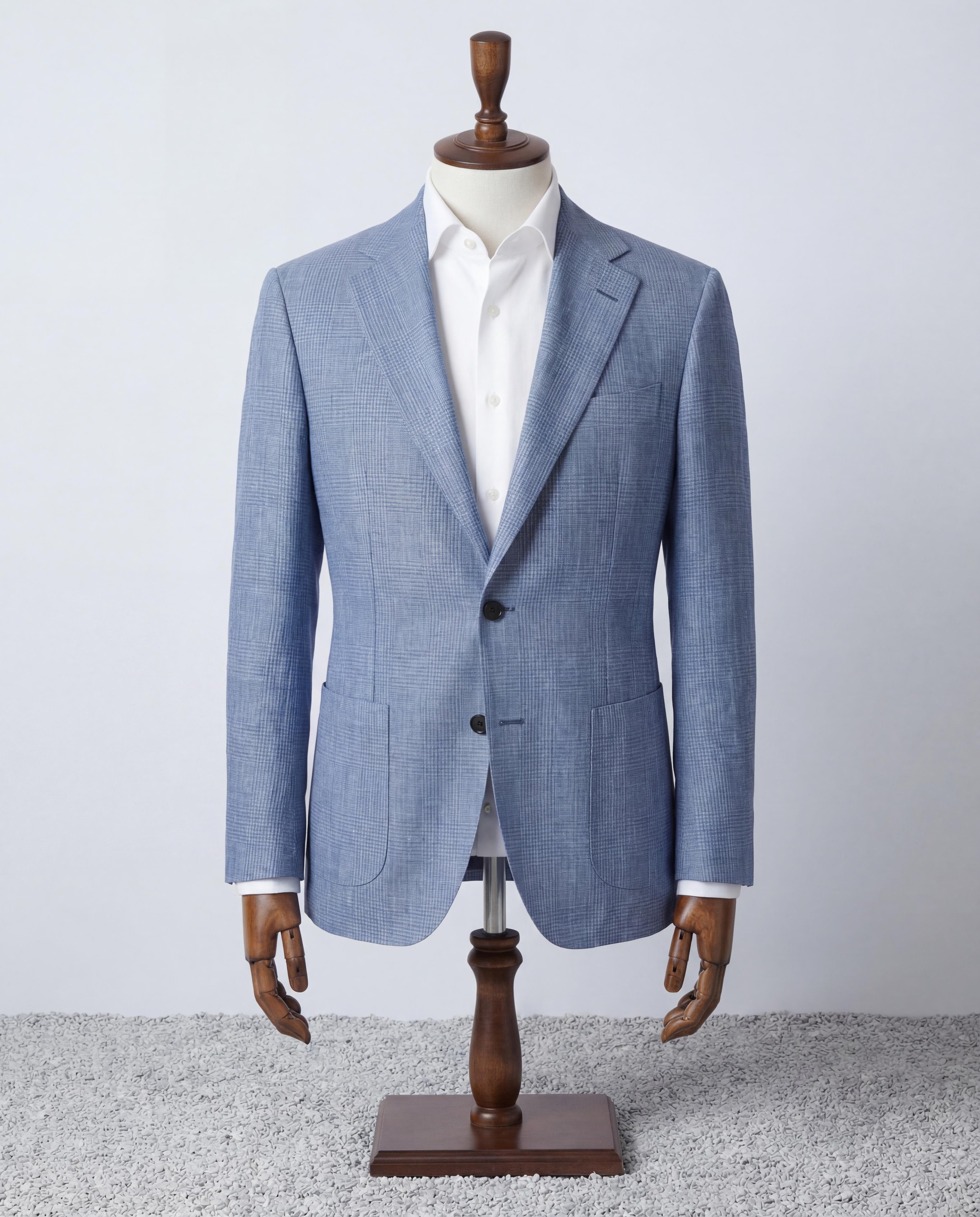 Light Sky Blue Check Linen Blazer
