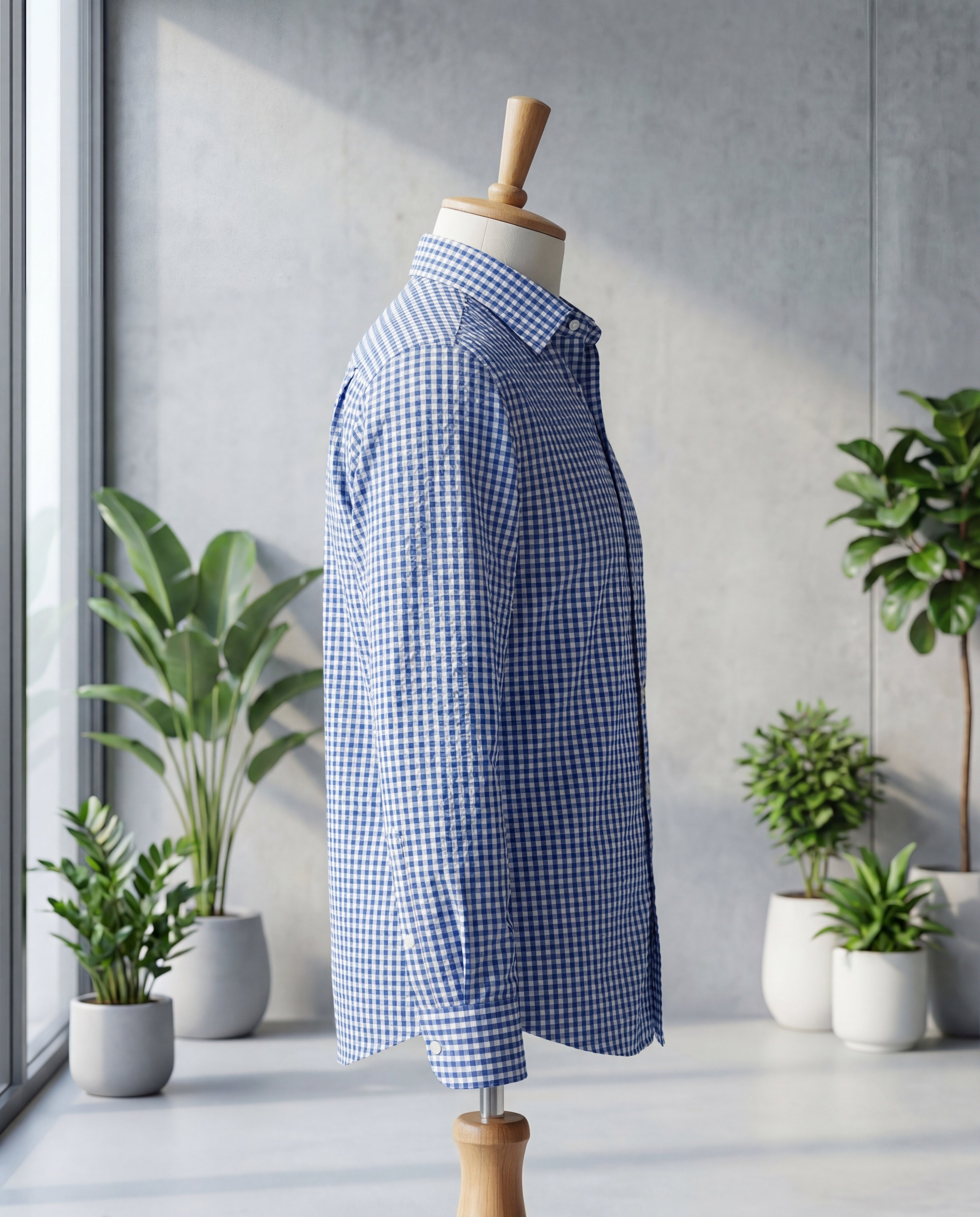 Fresh Blue Gingham Seersucker