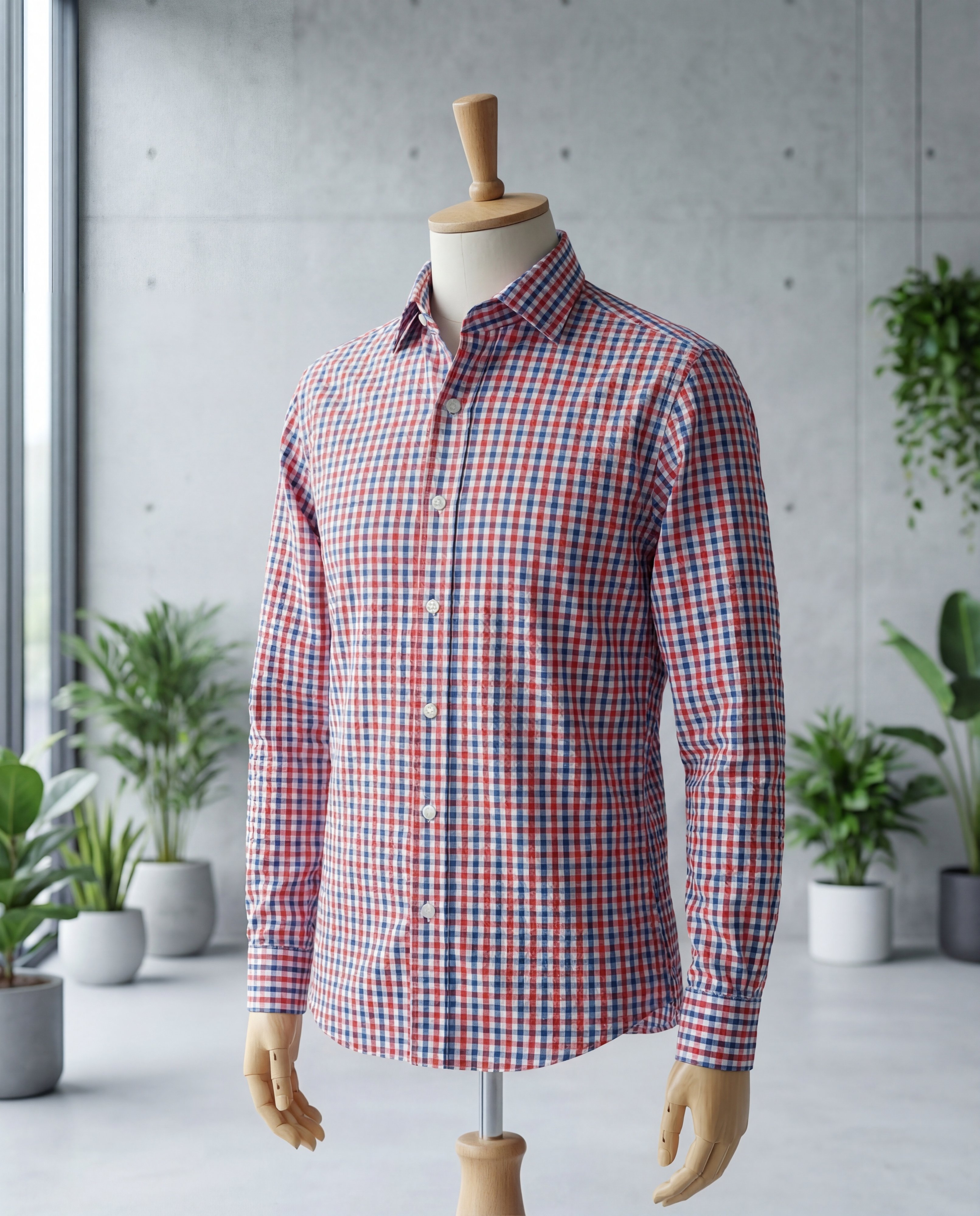 Navy & Red Gingham Seersucker