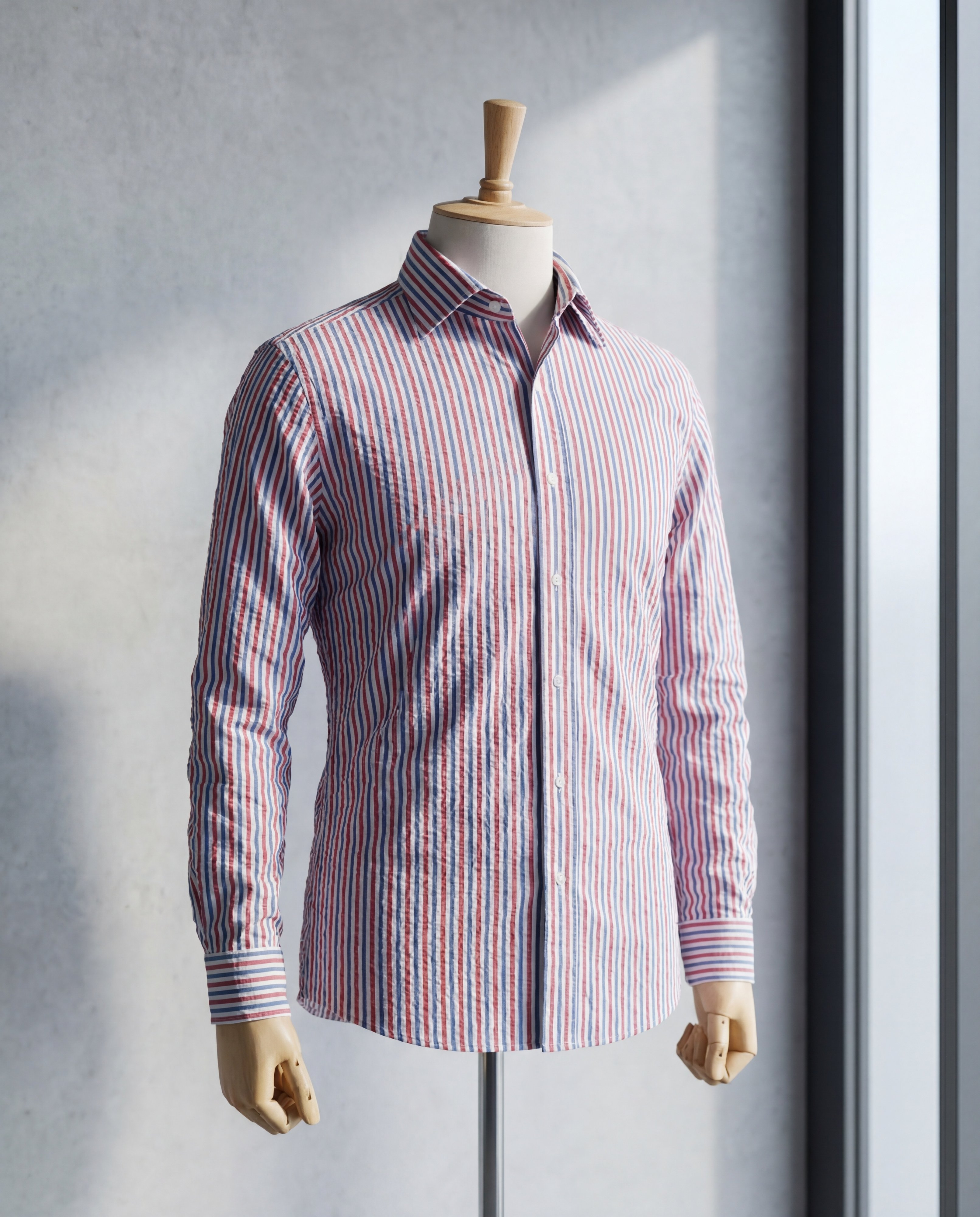 Red & Gray Striped Seersucker