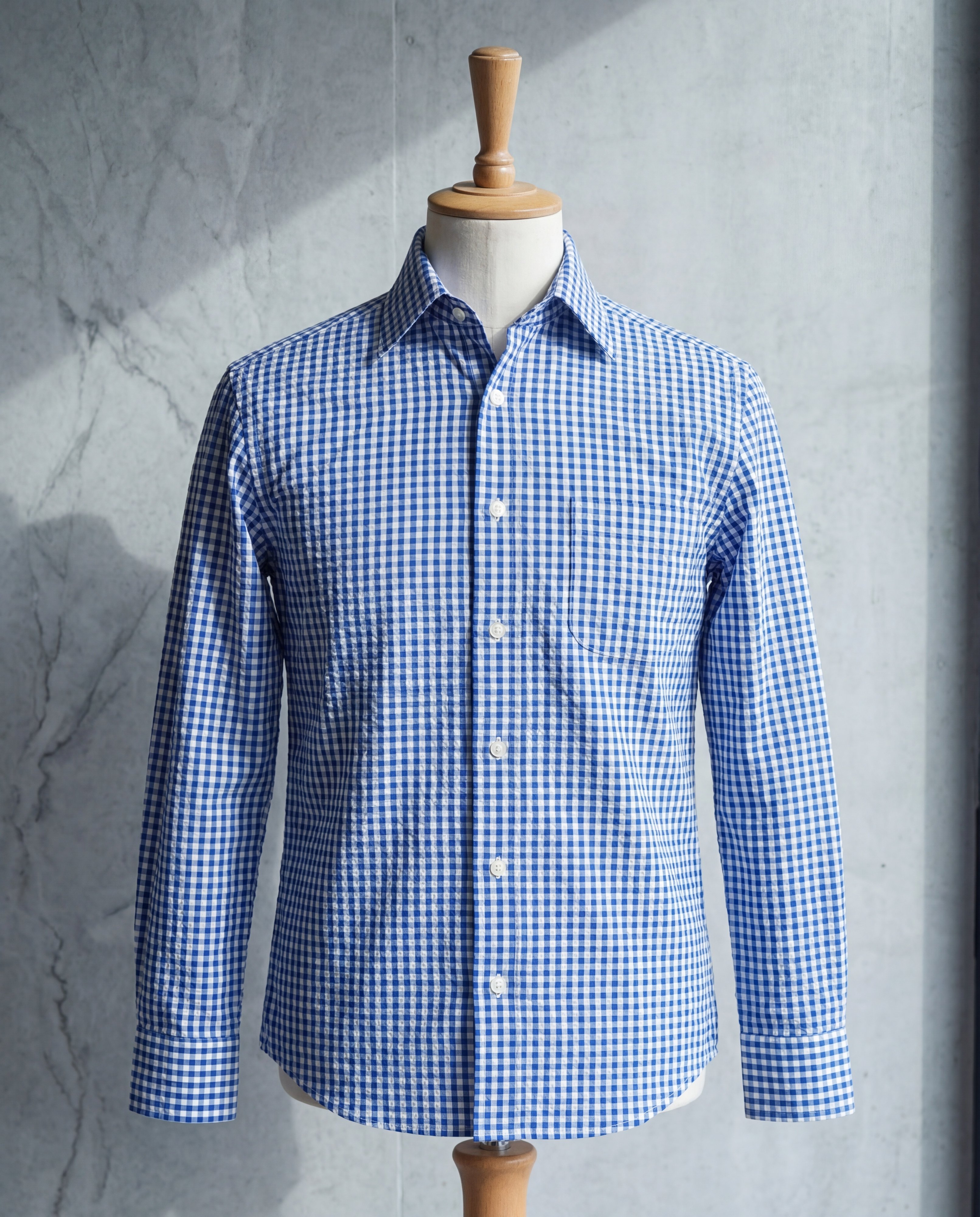 Sky Blue Gingham Seersucker
