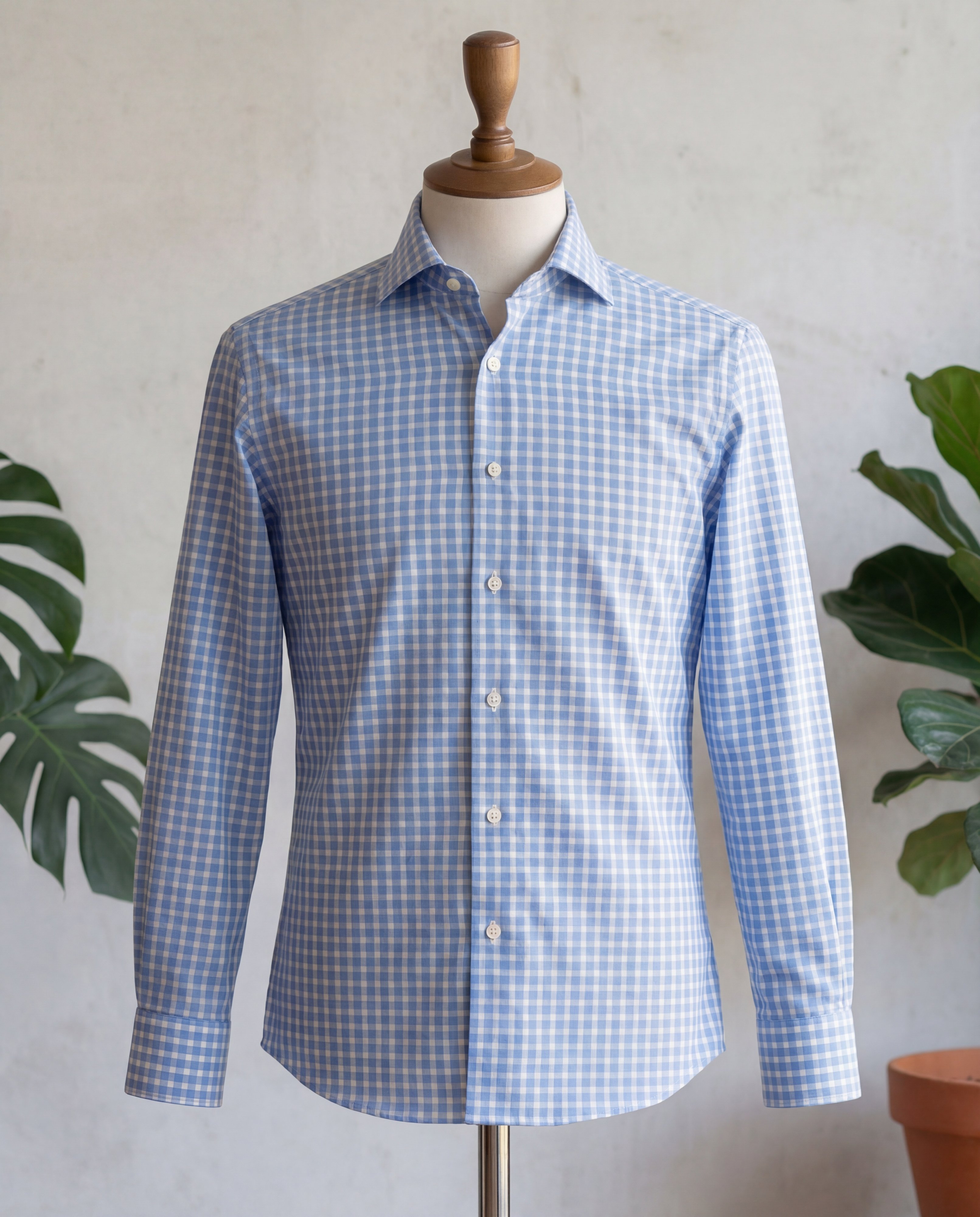 Sky Blue Gingham Cotton Shirt