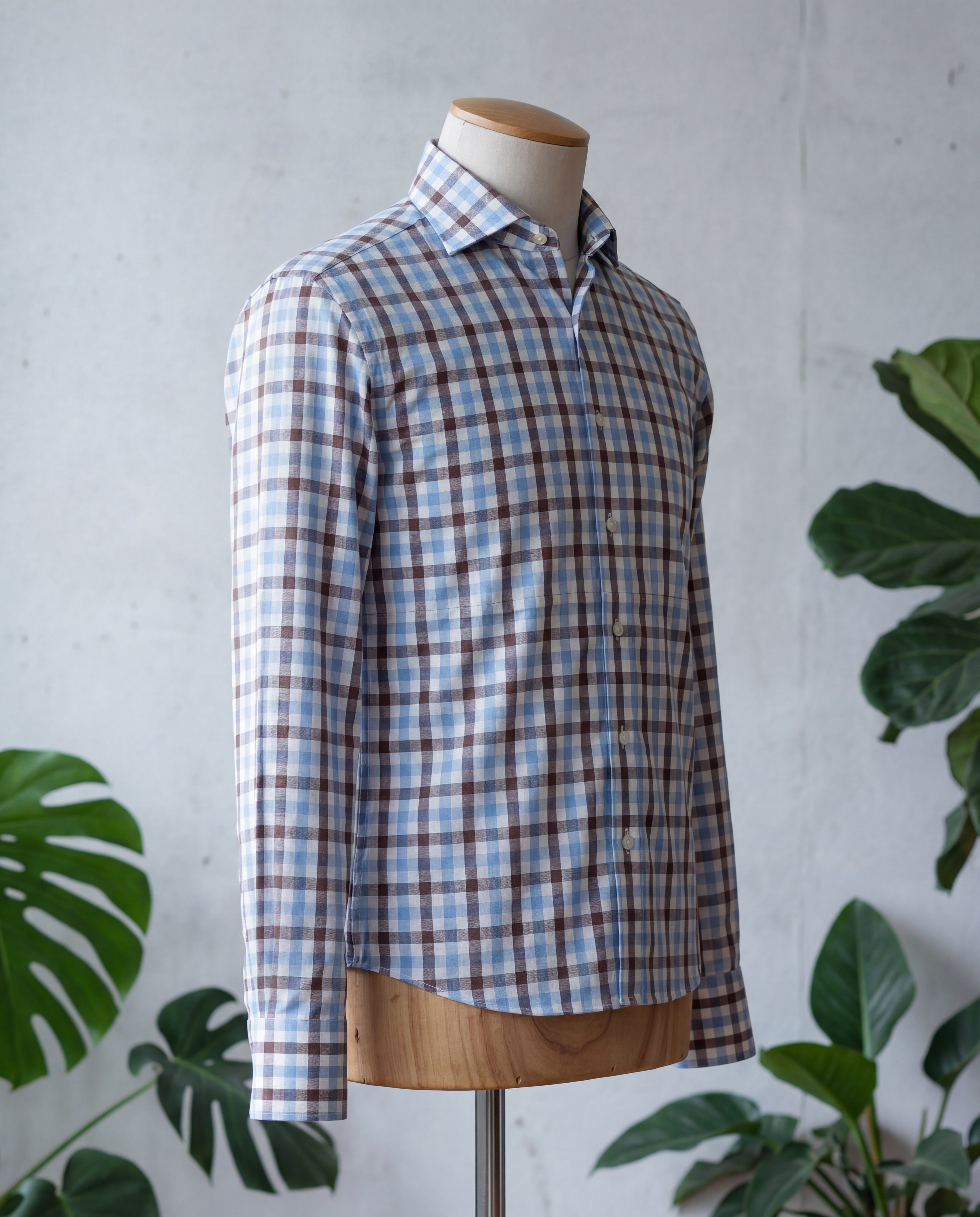Brown & Sky Blue Plaid Cotton Shirt