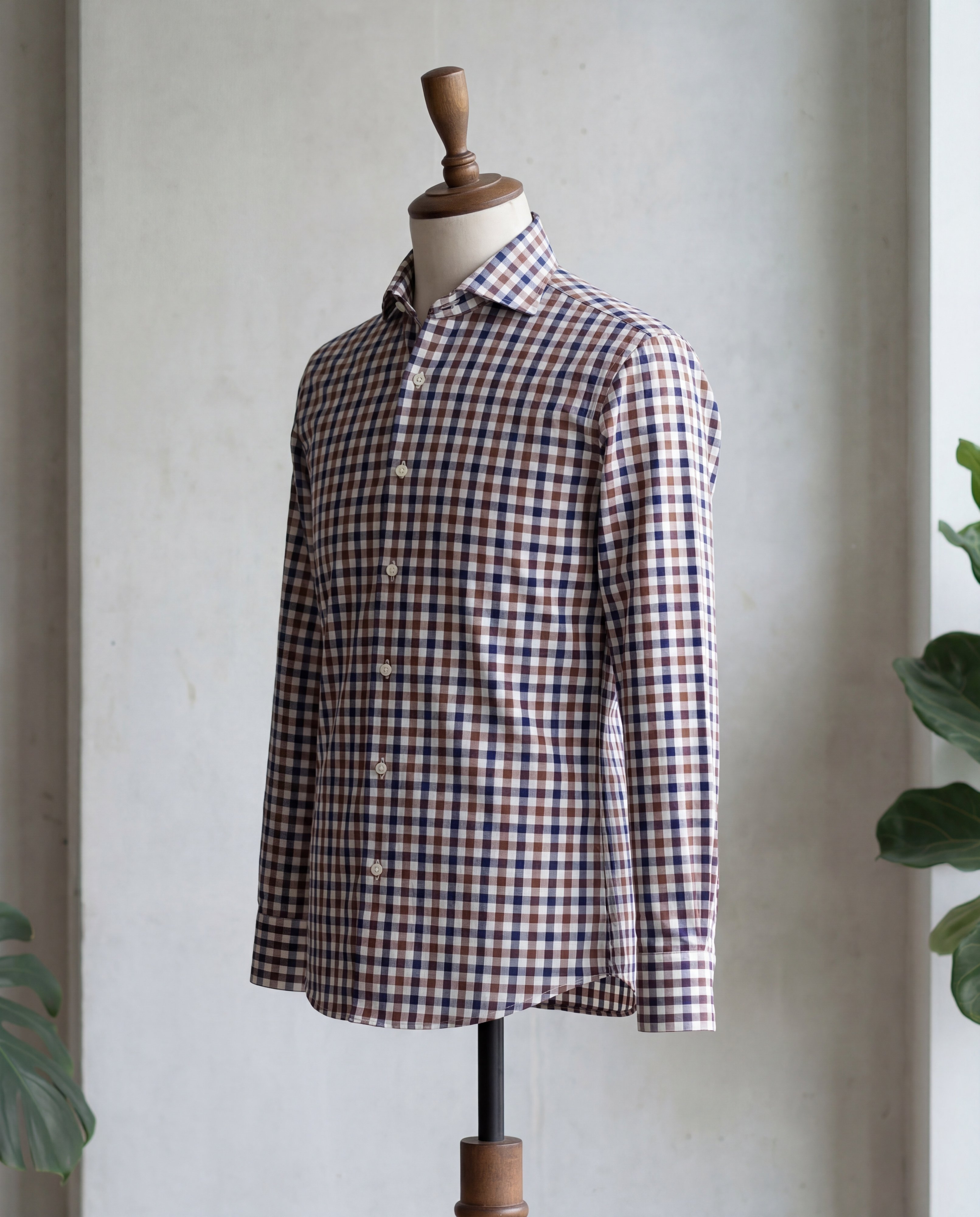 Brown & Navy Plaid Cotton Shirt