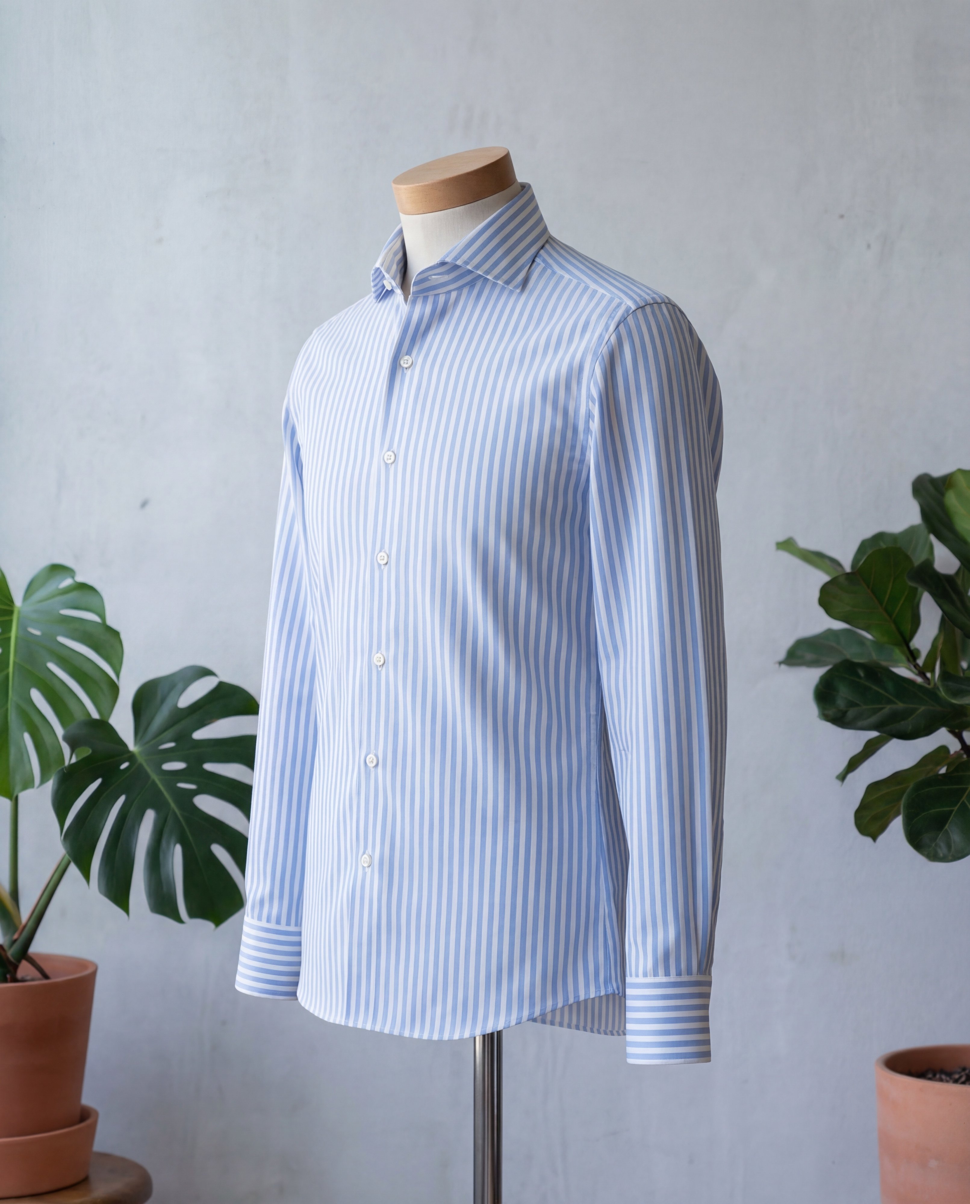 Sky Blue Awning Stripe Cotton Shirt