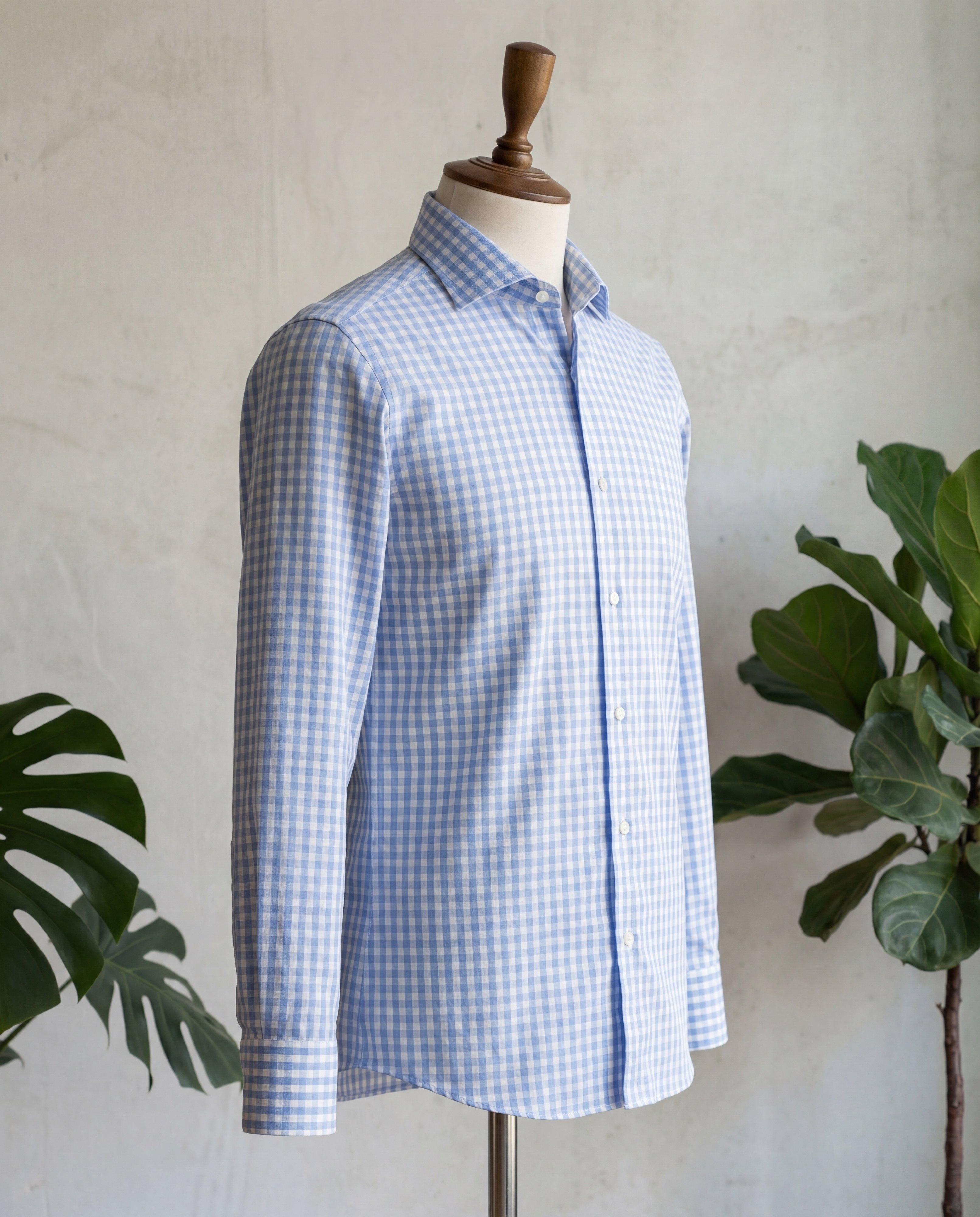 Sky Blue Mini Gingham Cotton Shirt