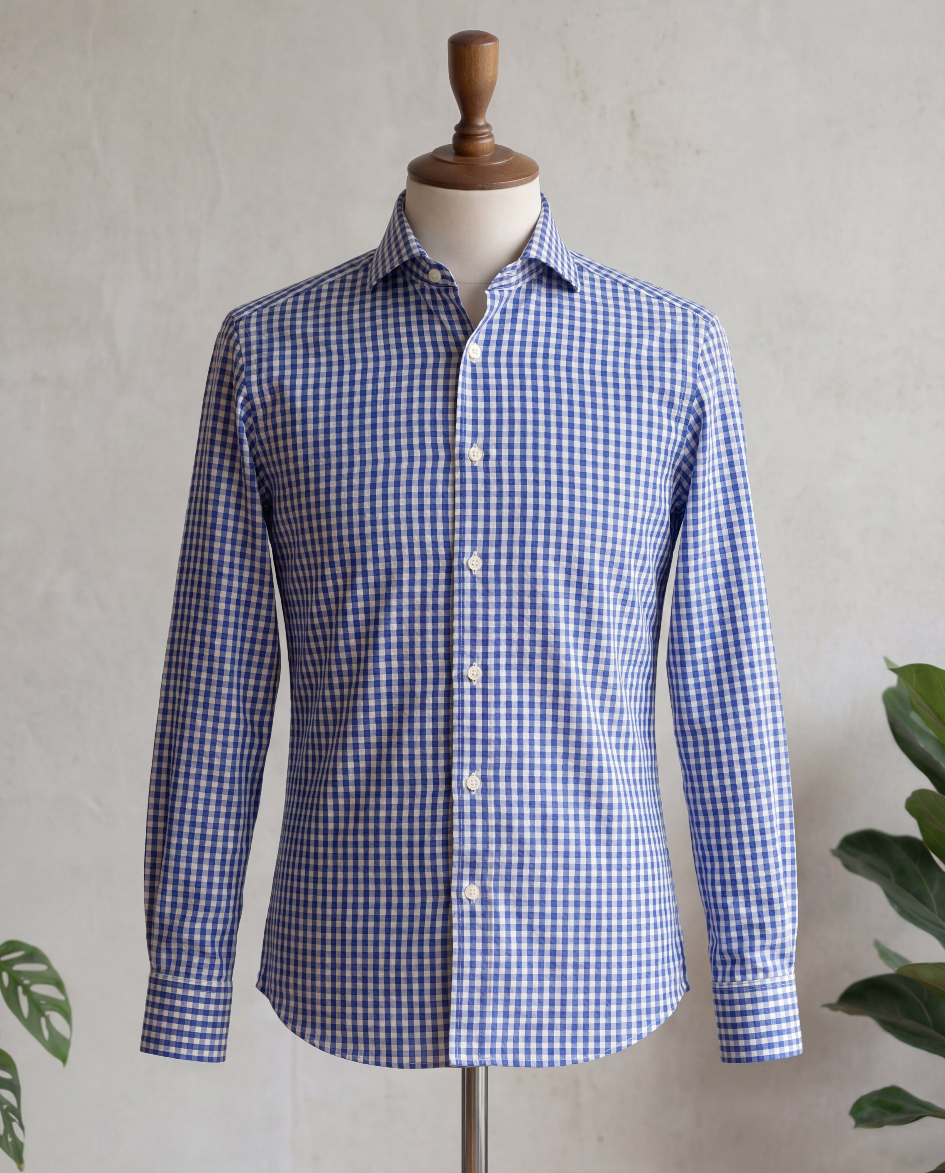 Royal Blue Mini Gingham Cotton Shirt