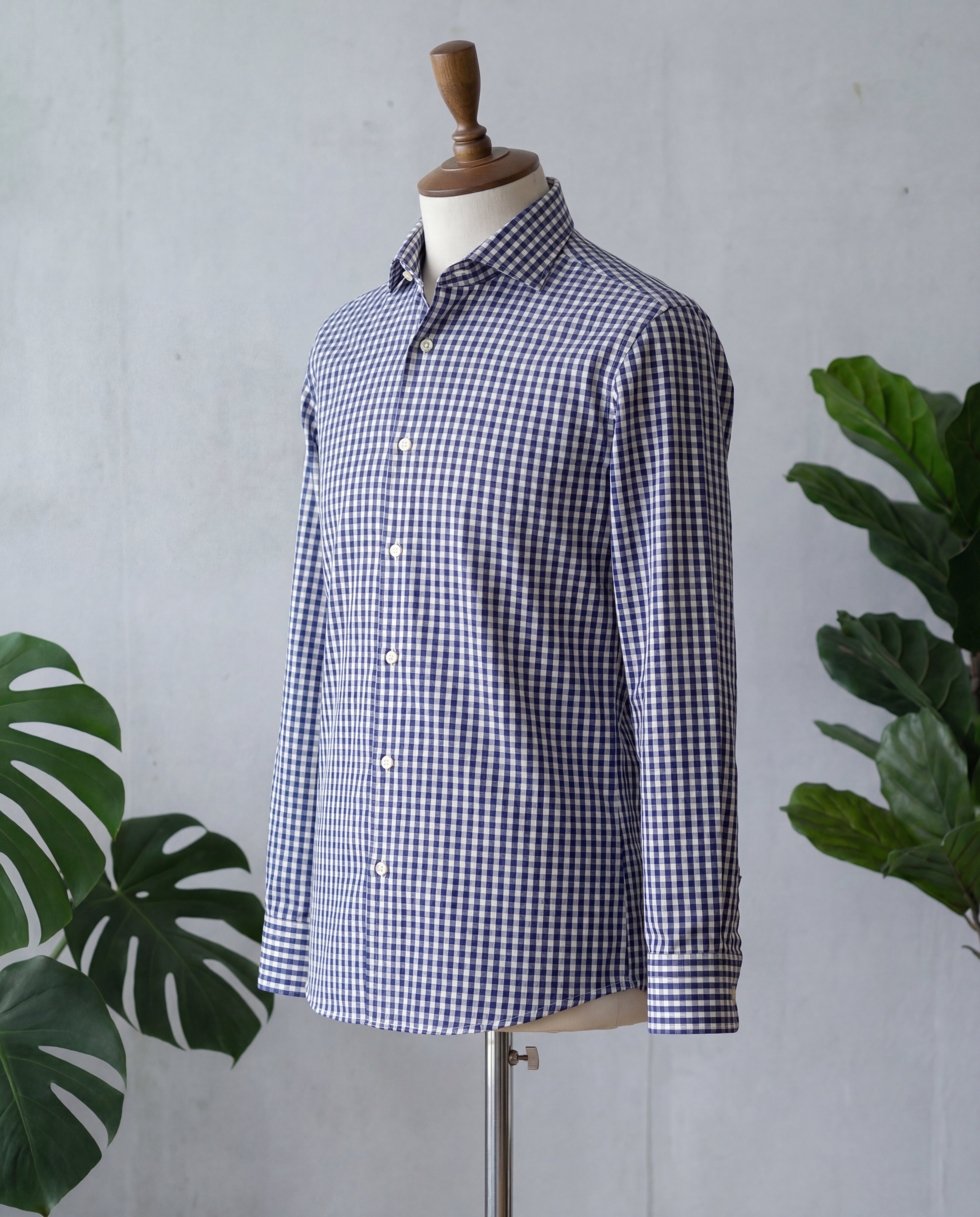 Navy Mini Gingham Cotton Shirt