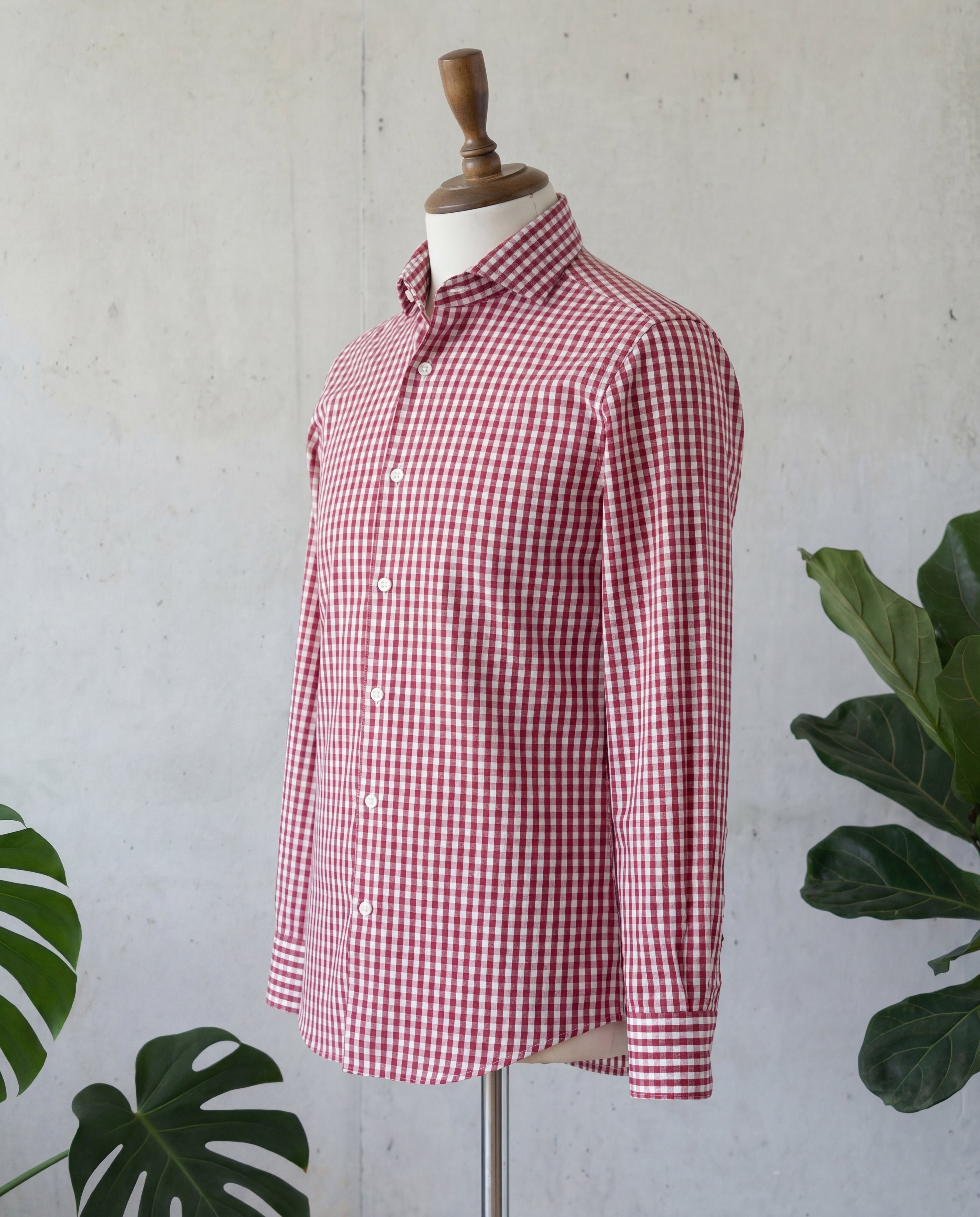 Burgundy Mini Gingham Cotton Shirt