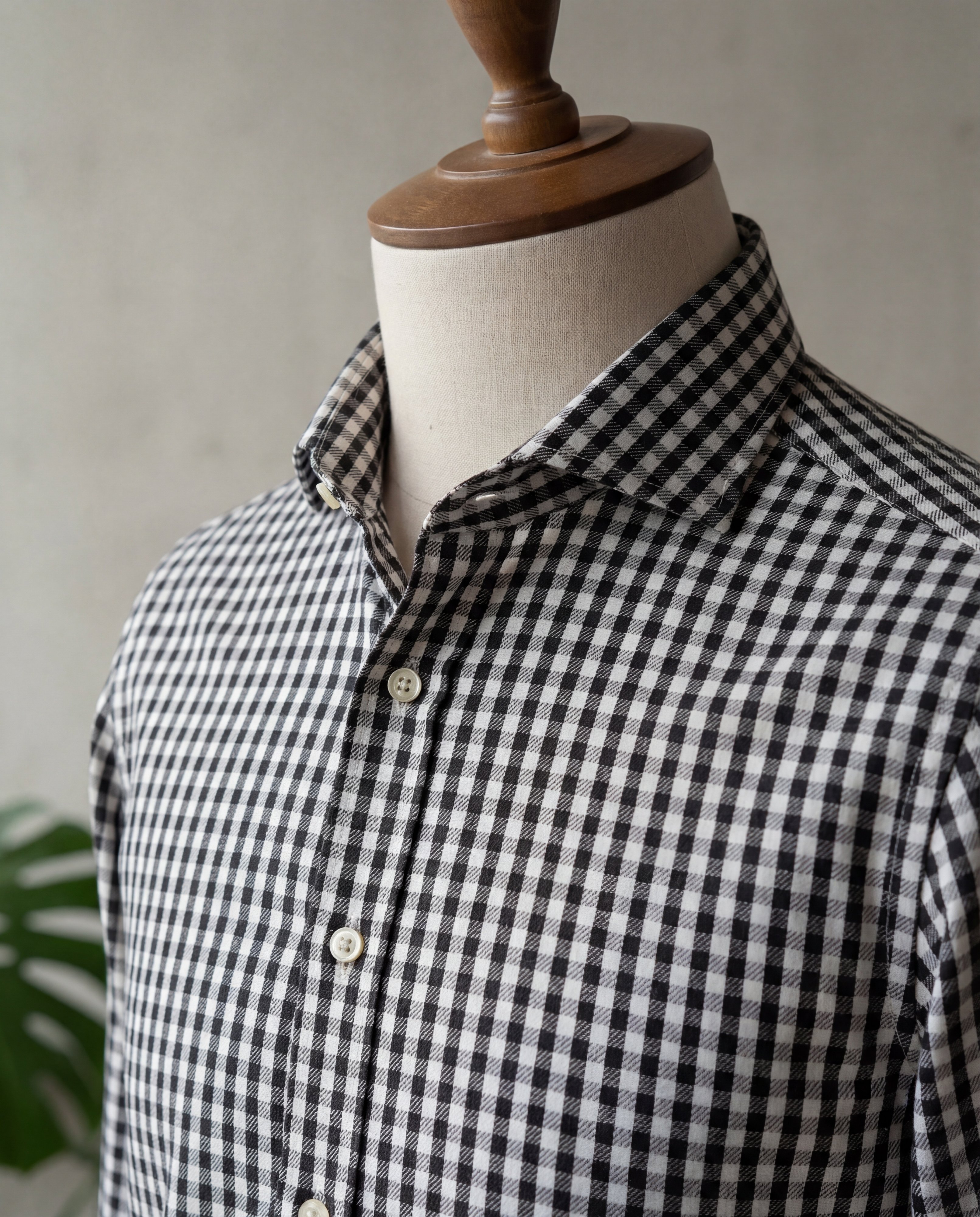 Black Mini Gingham Cotton Shirt