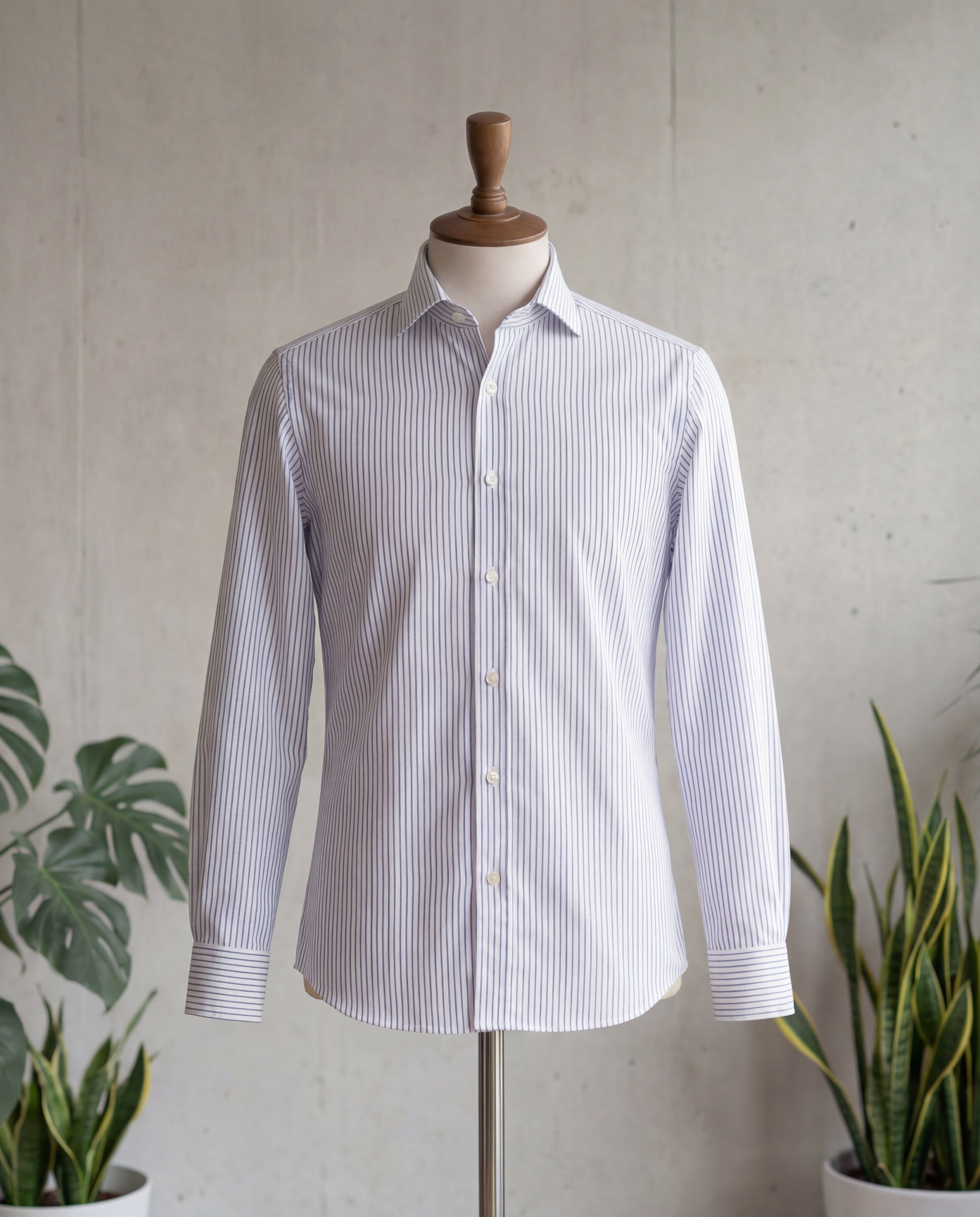 Dark Blue Pinstripe Cotton Shirt