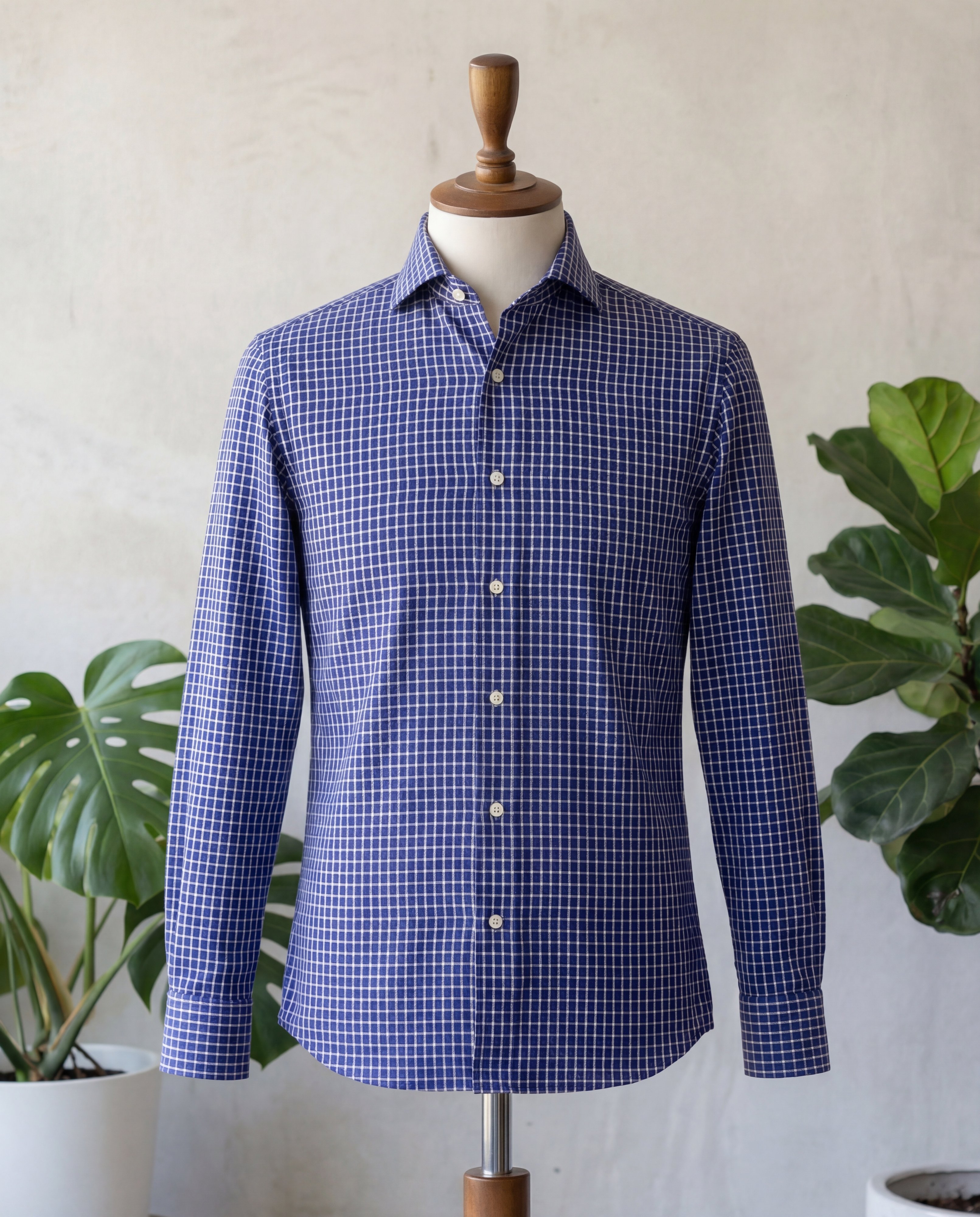 Navy Graph Check Cotton Shirt