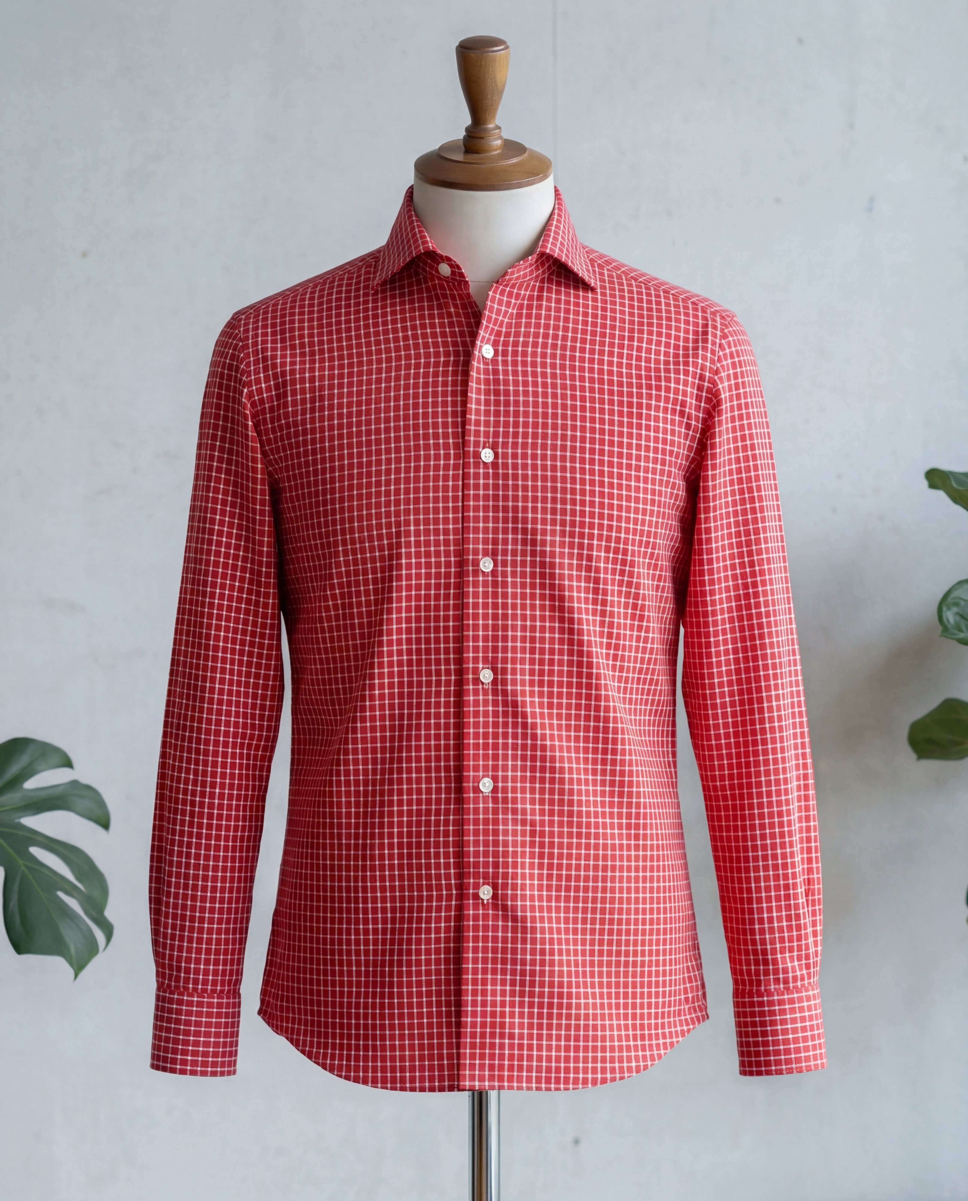 Red Graph Check Cotton Shirt