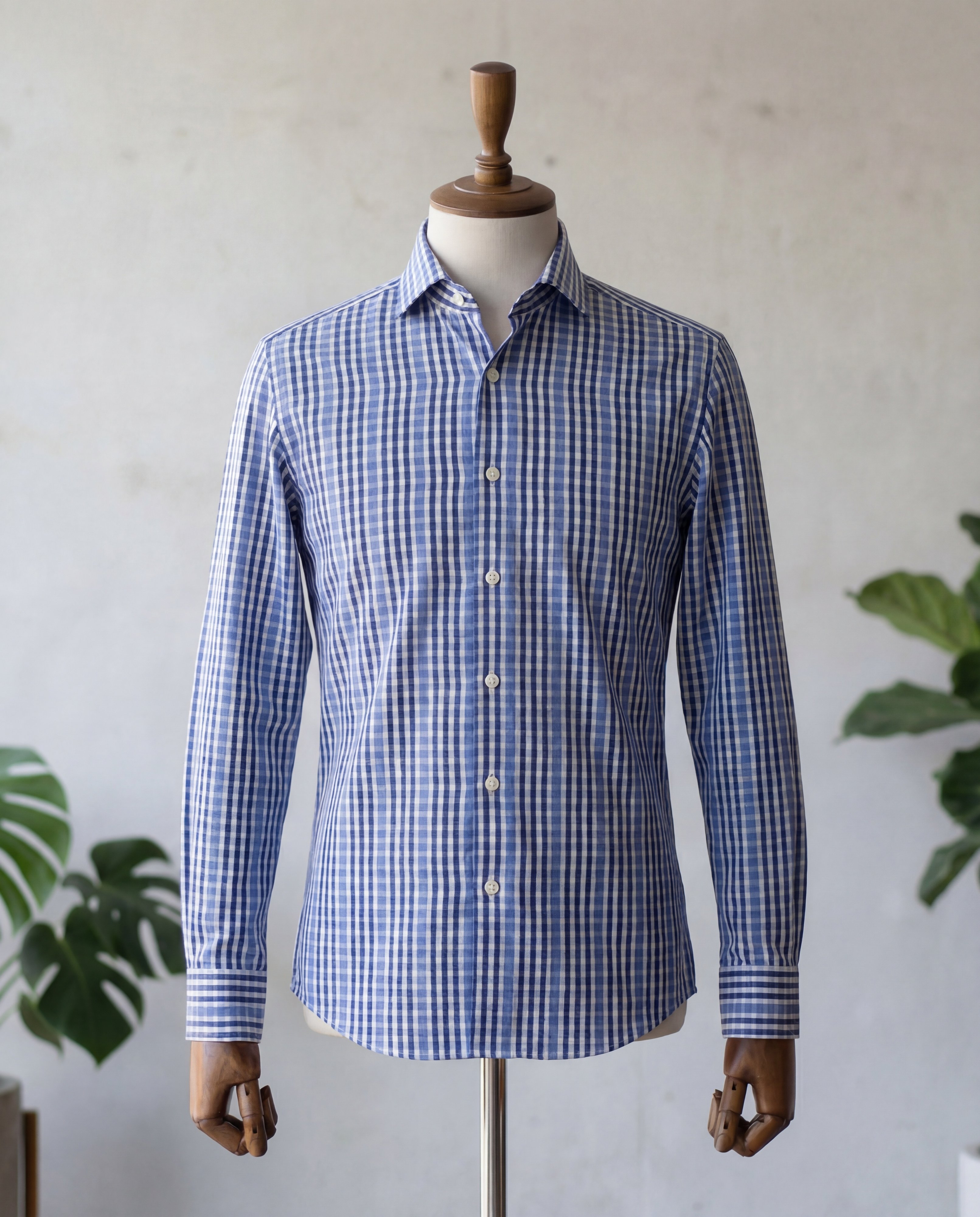 Blue Plaid Stripe Cotton Shirt