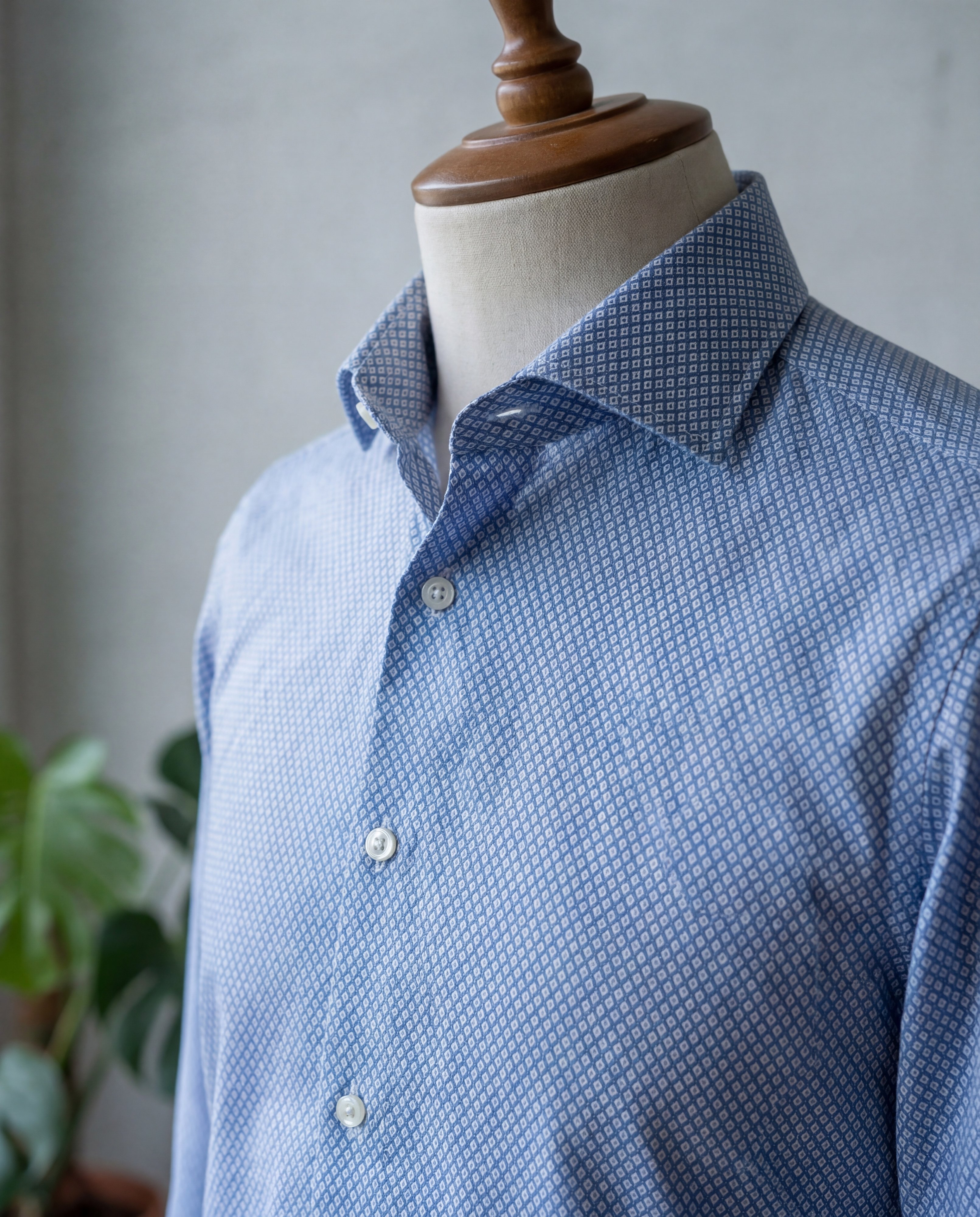 Blue Diamond Weave Italian Cotton Shirt