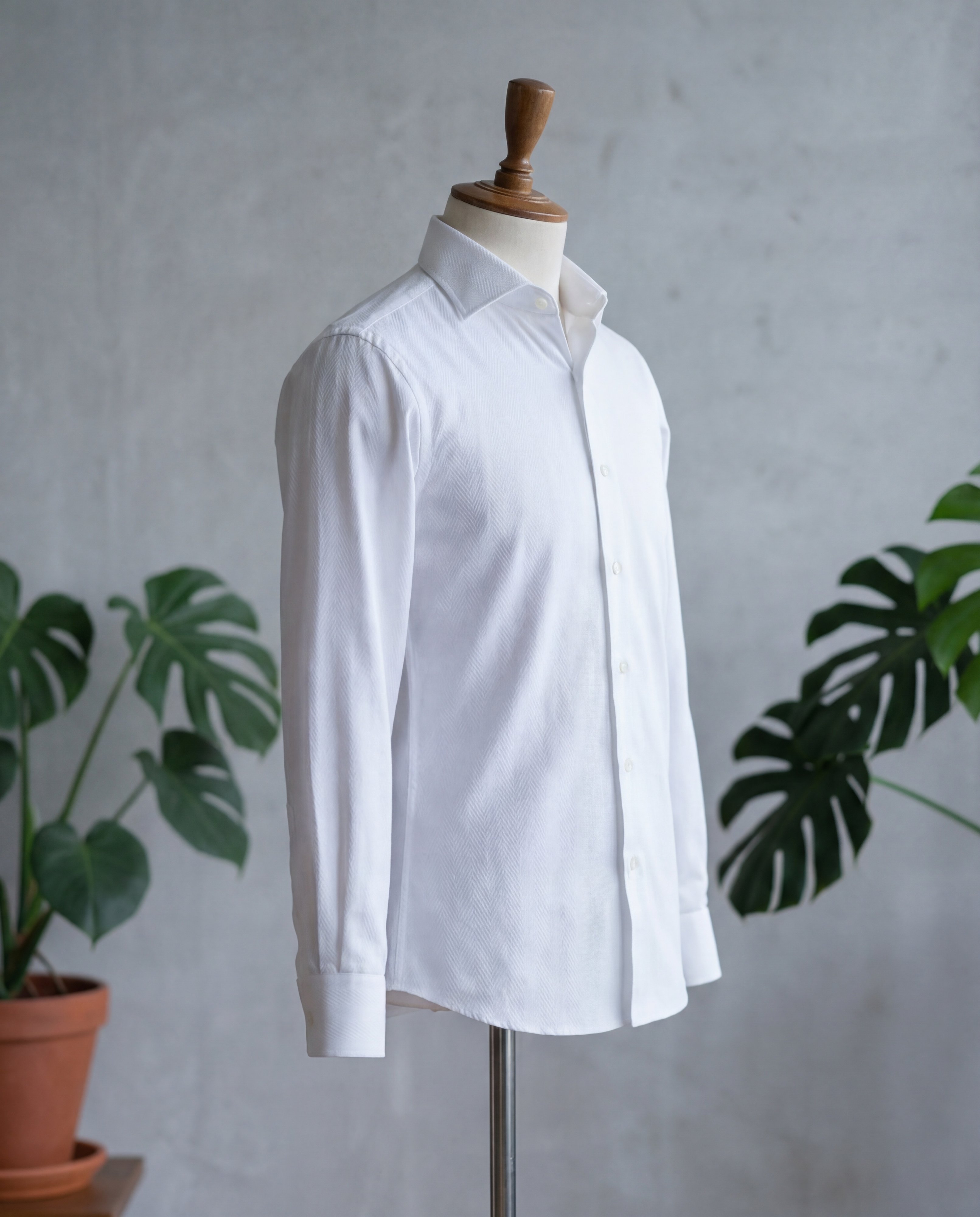 White Herringbone Italian Cotton Shirt