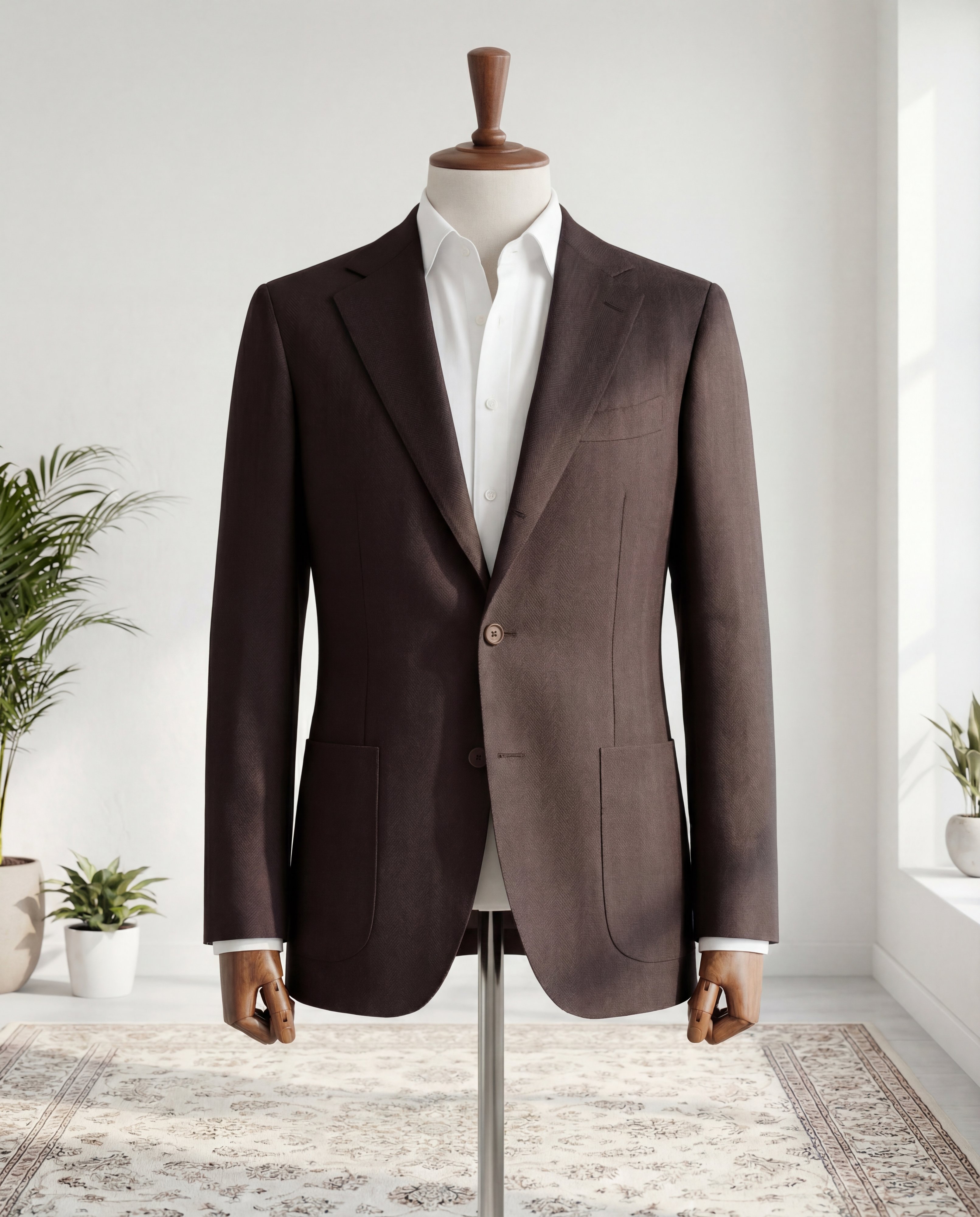 Dark Chocolate Herringbone Linen Blazer