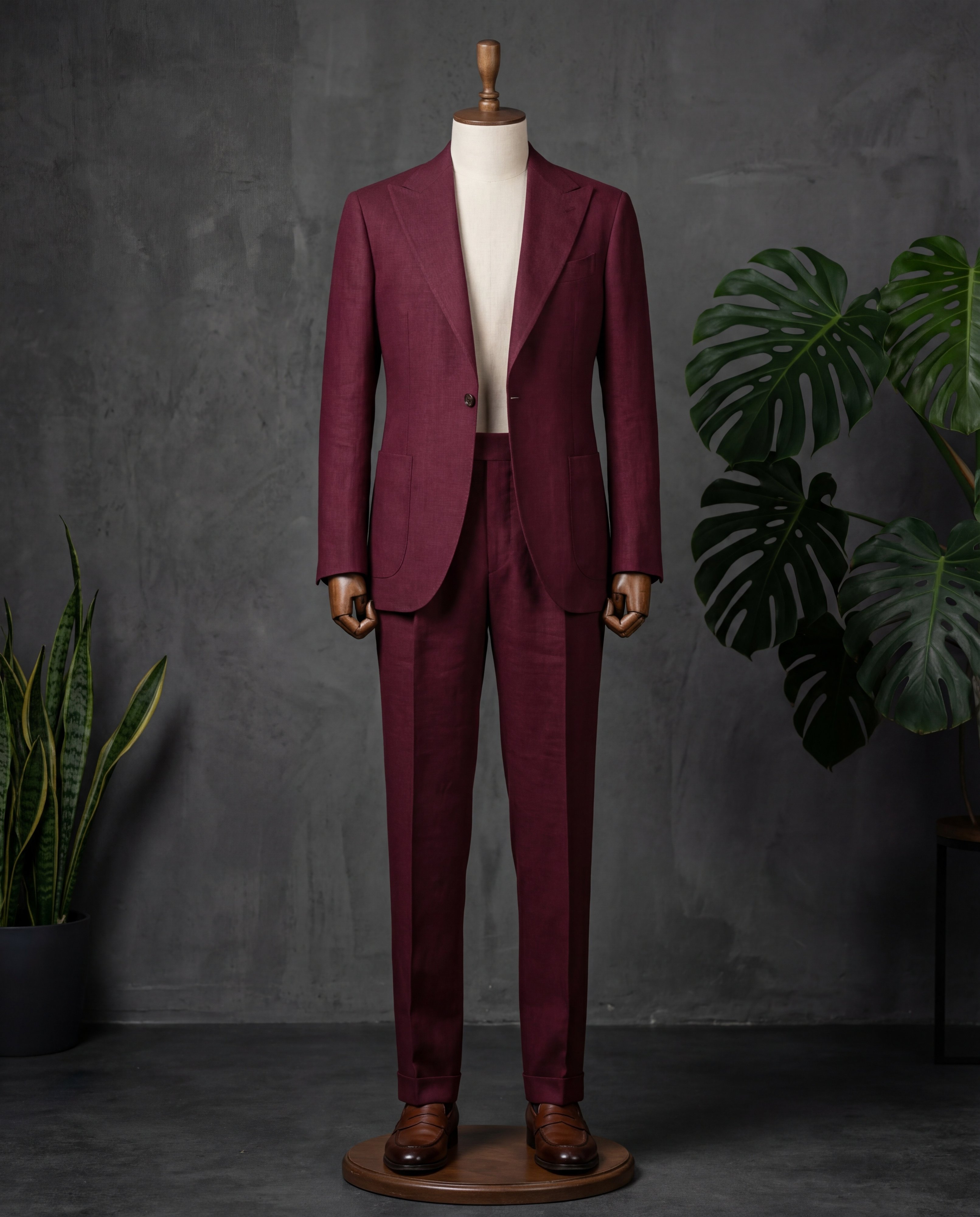 Deep Maroon Linen Suit