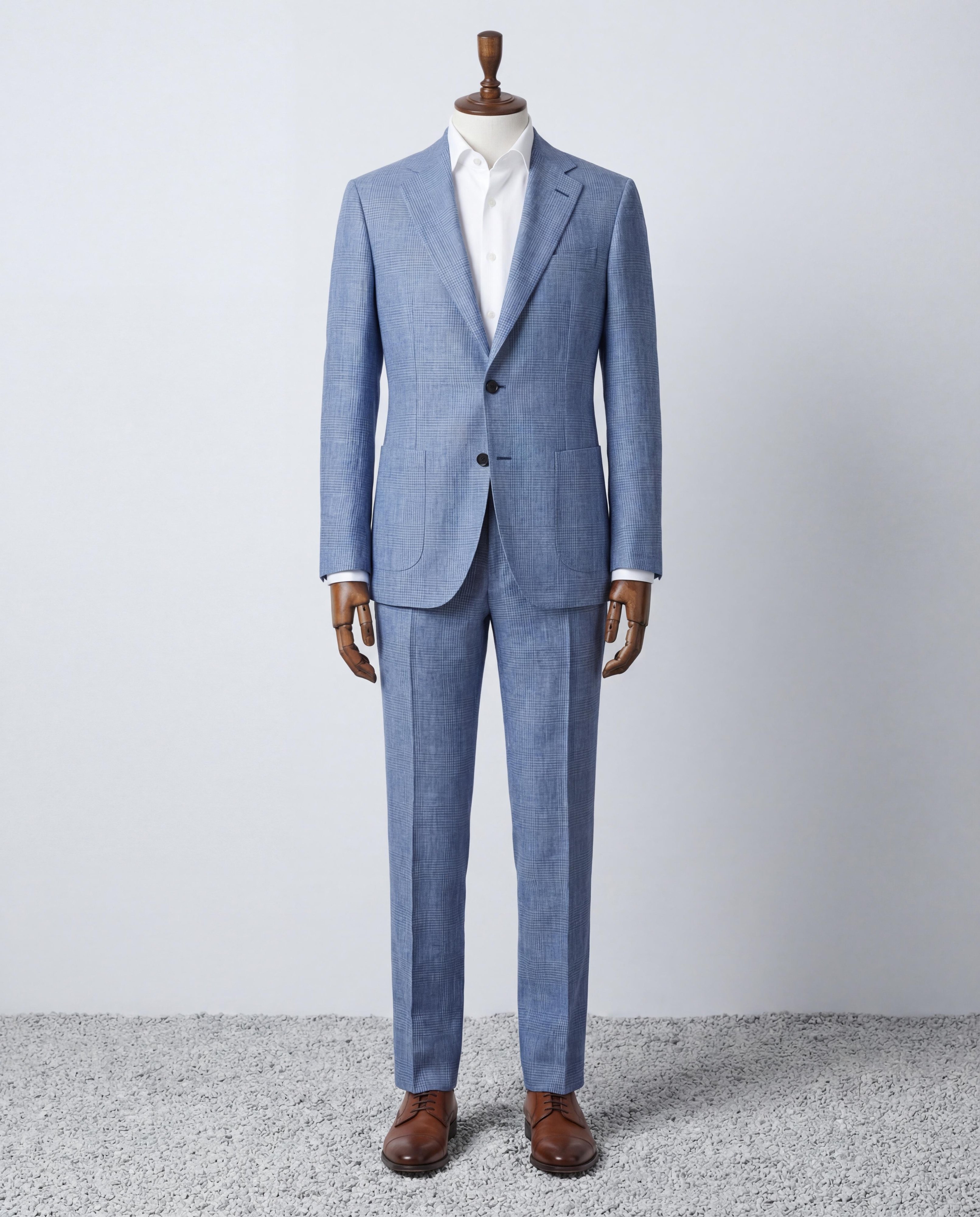 Light Sky Blue Check Linen Suit