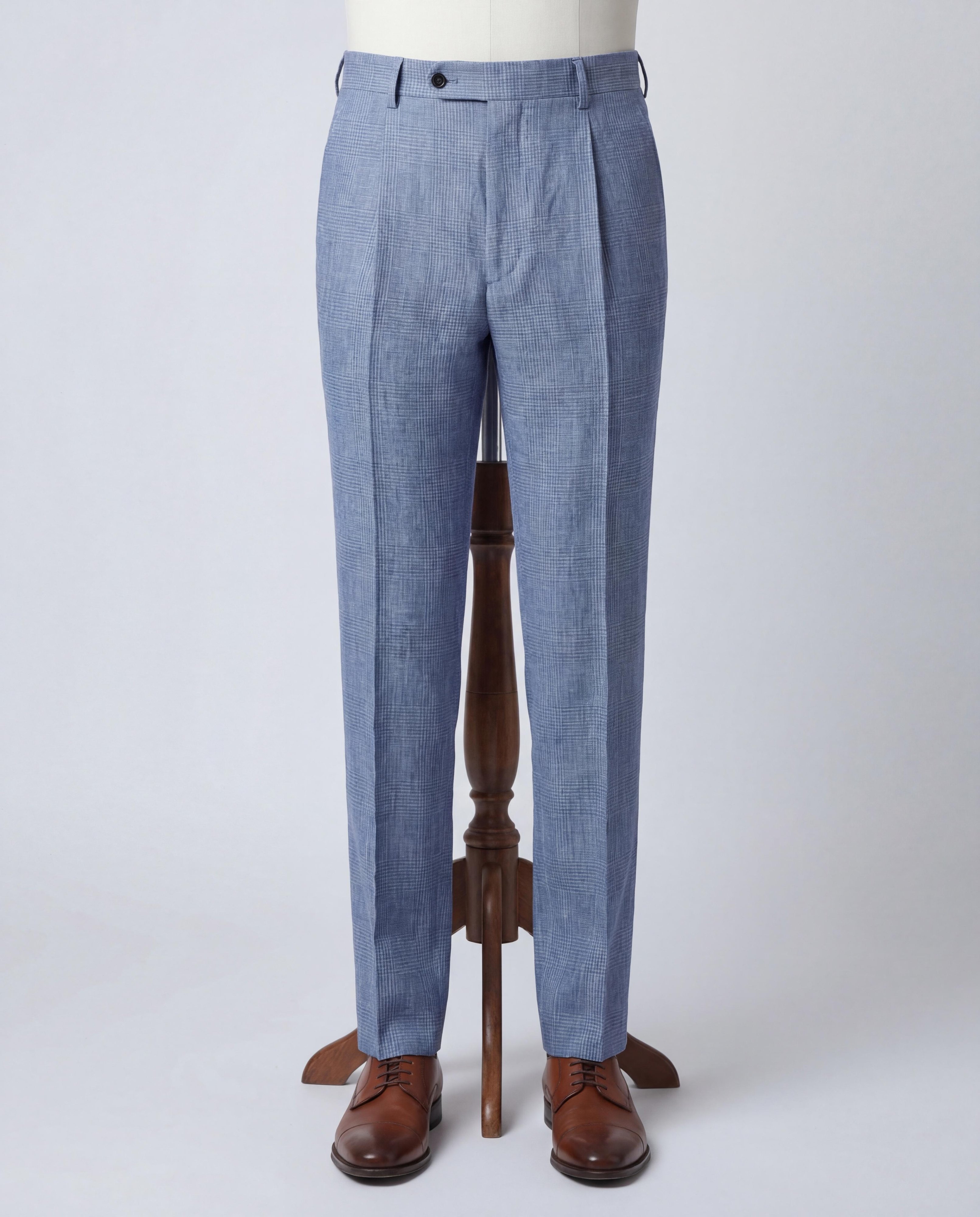 Light Sky Blue Check Linen Trousers