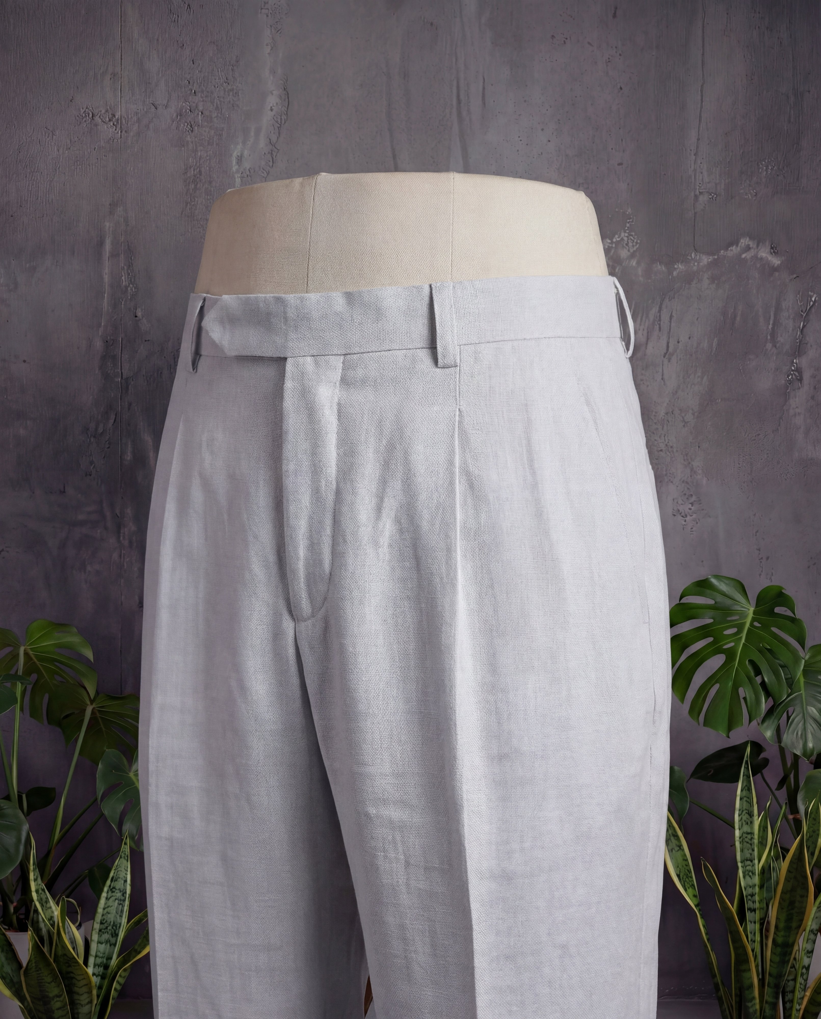 Natural Cream Weave Linen Trousers