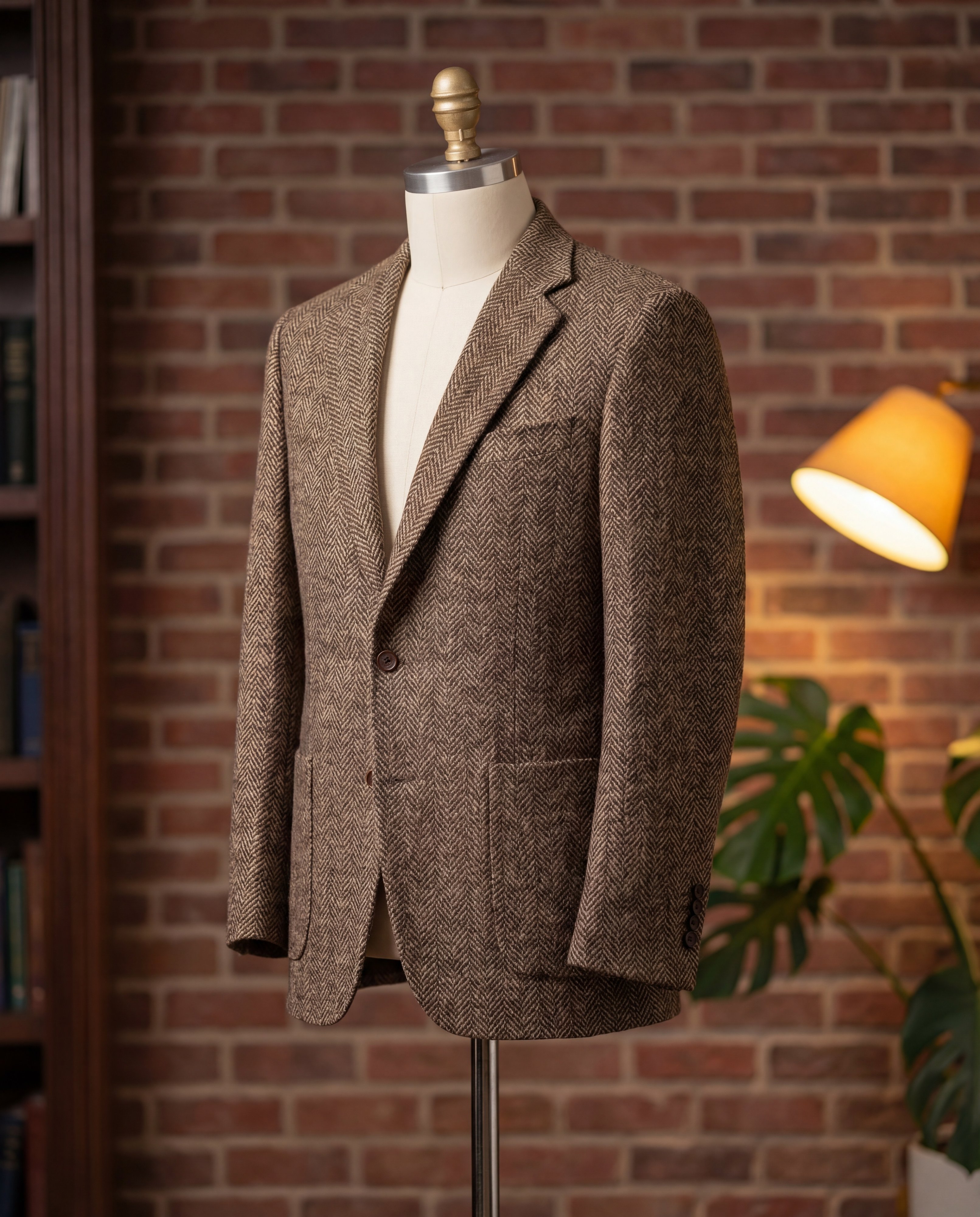 Brown Herringbone Tweed Blazer