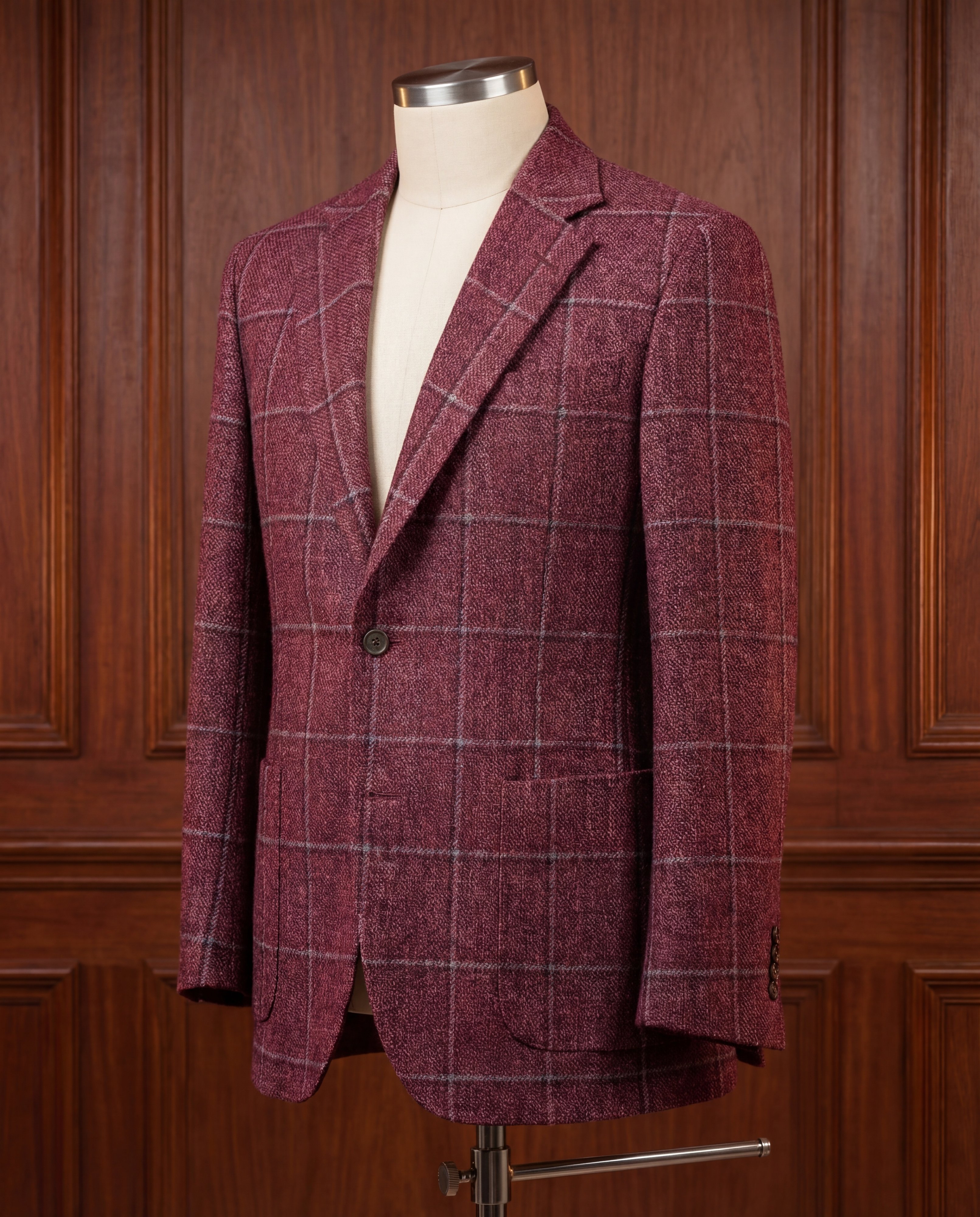 Burgundy Windowpane Tweed Blazer