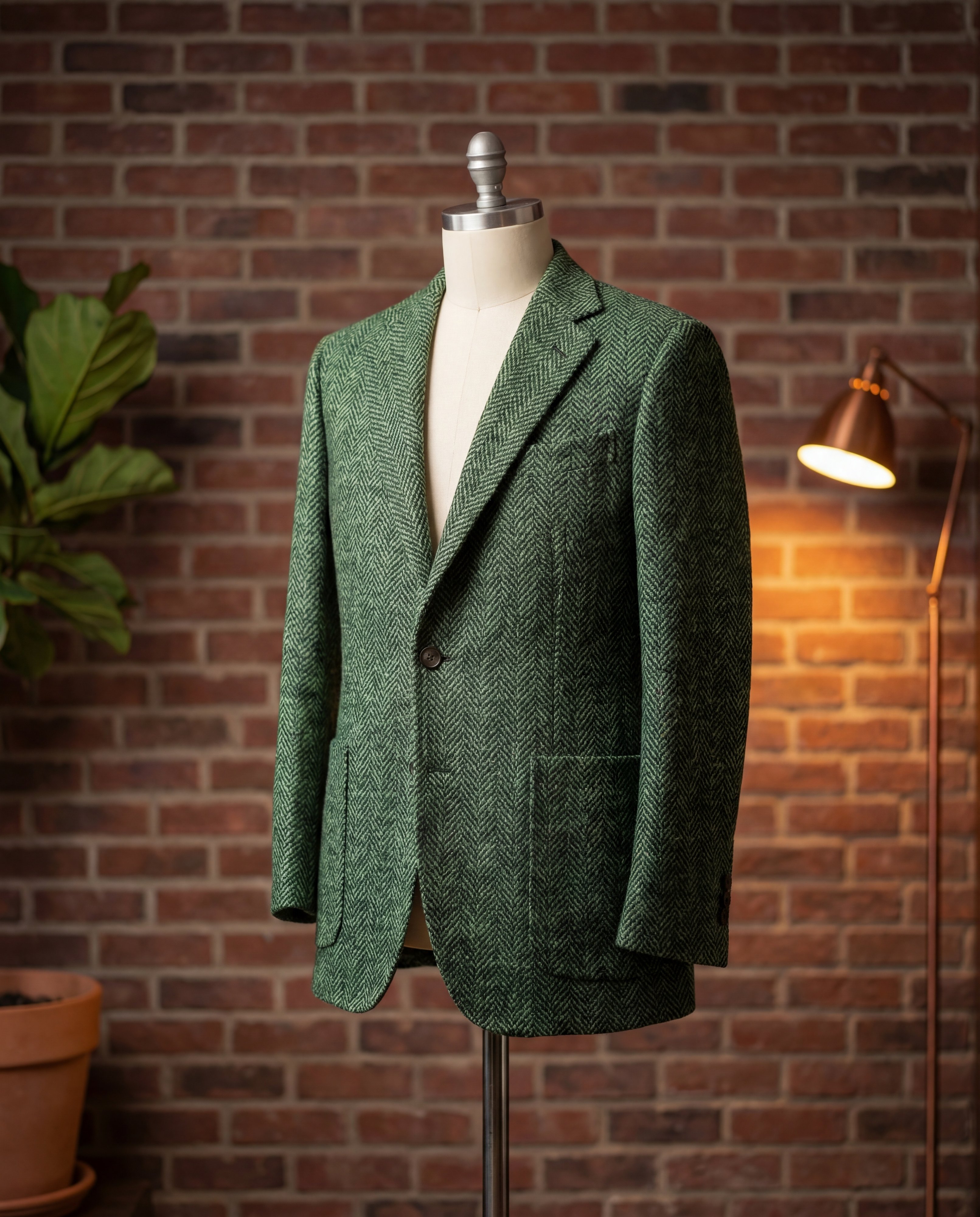 Green Herringbone Tweed Blazer