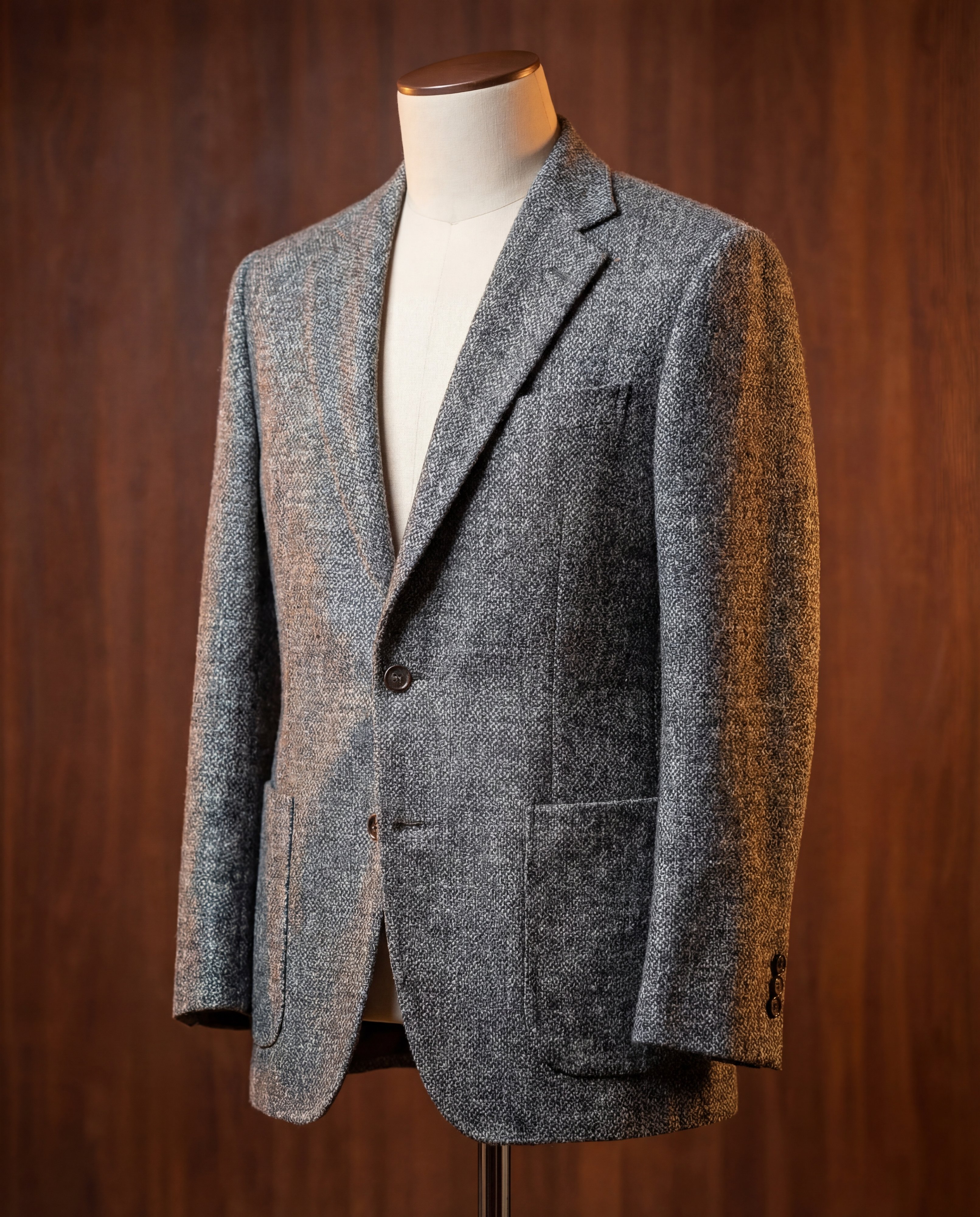 Grey Plain Weave Tweed Blazer